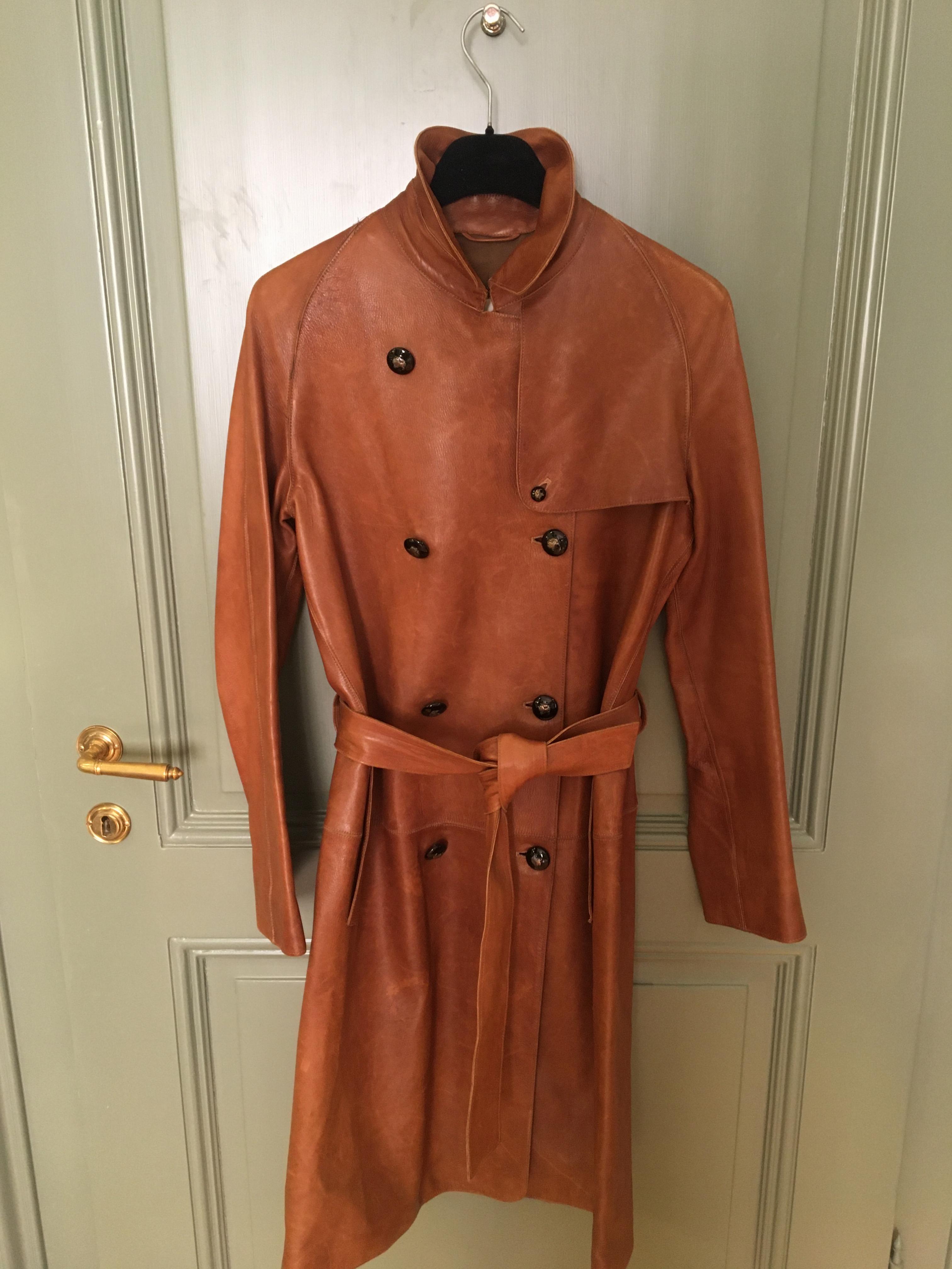 Preowned Burberry Prorsum Tan Leather Belted Trench Coat Size XS Tan/Brown