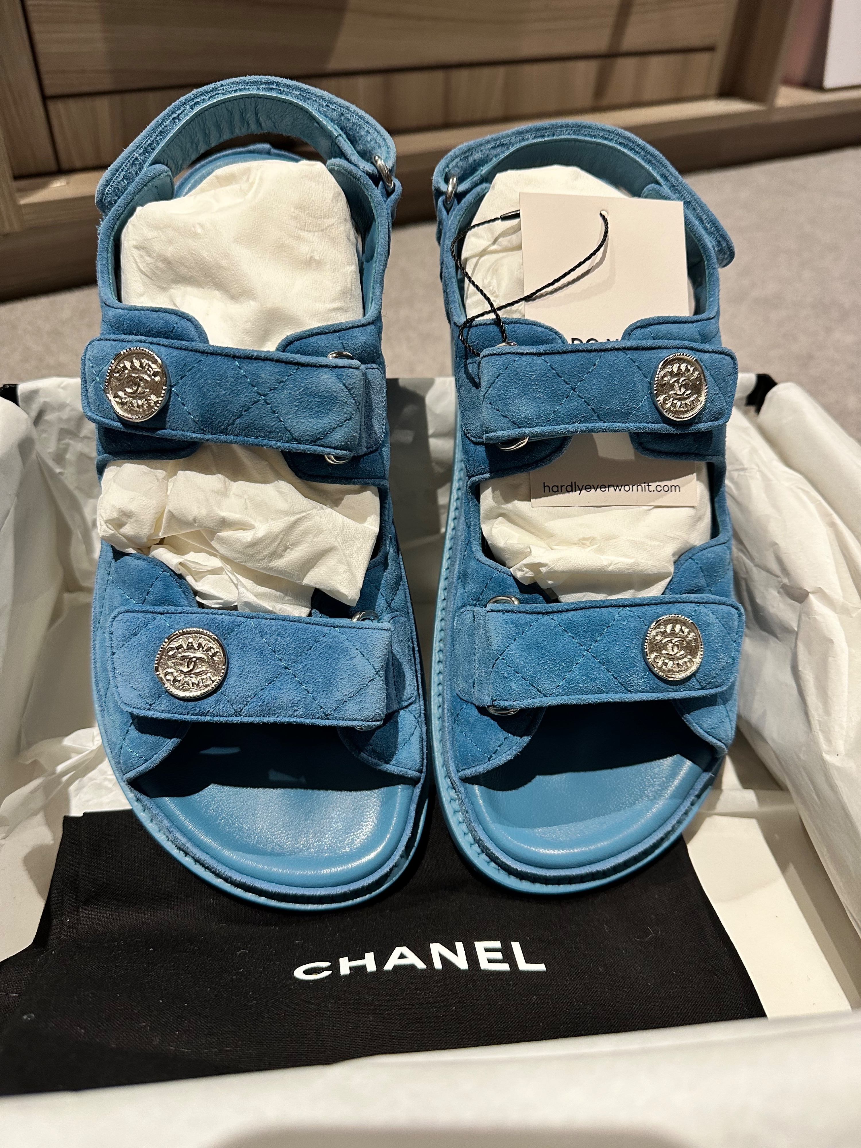 Chanel Blue Suede Dad Sandals Size 385