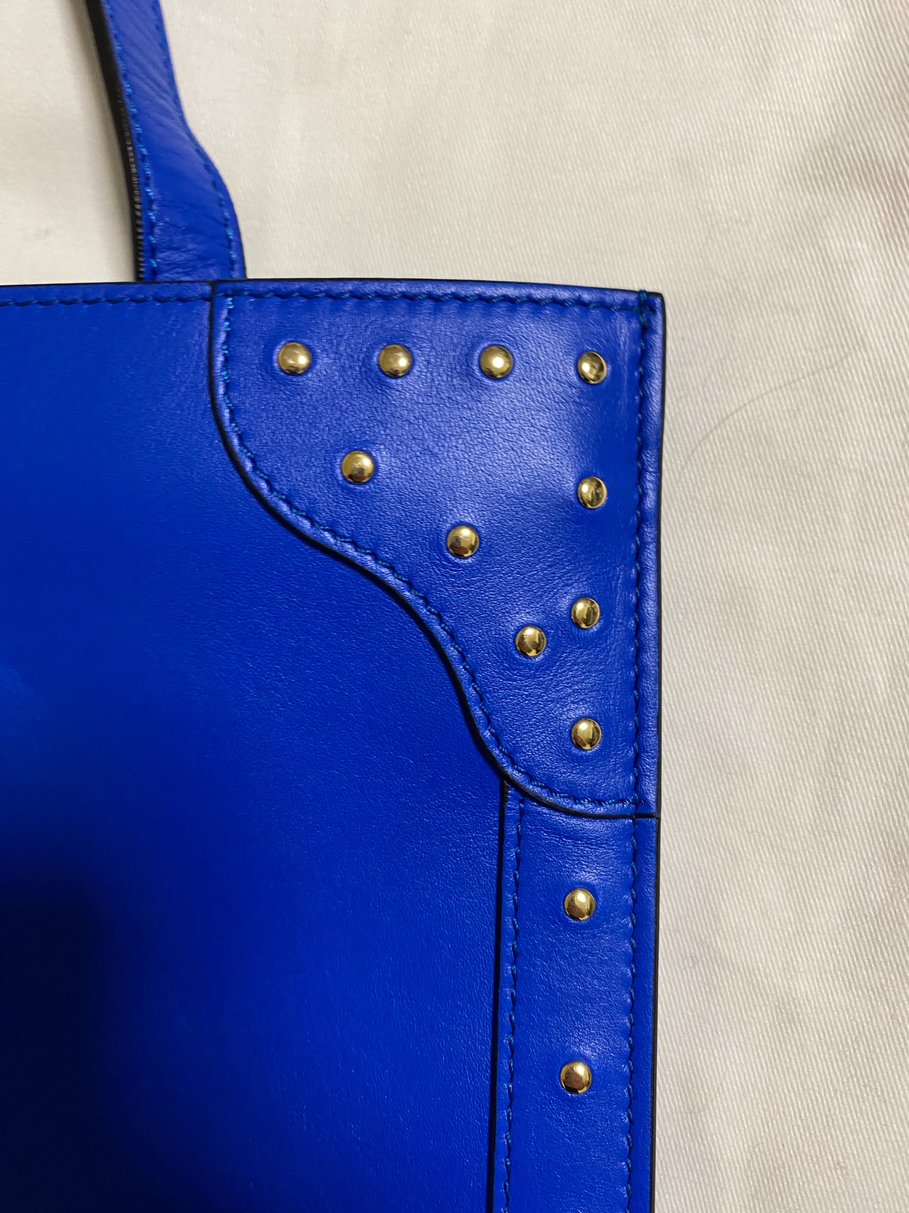 Balmain Blue Studded Leather D-Ring Tote Size M