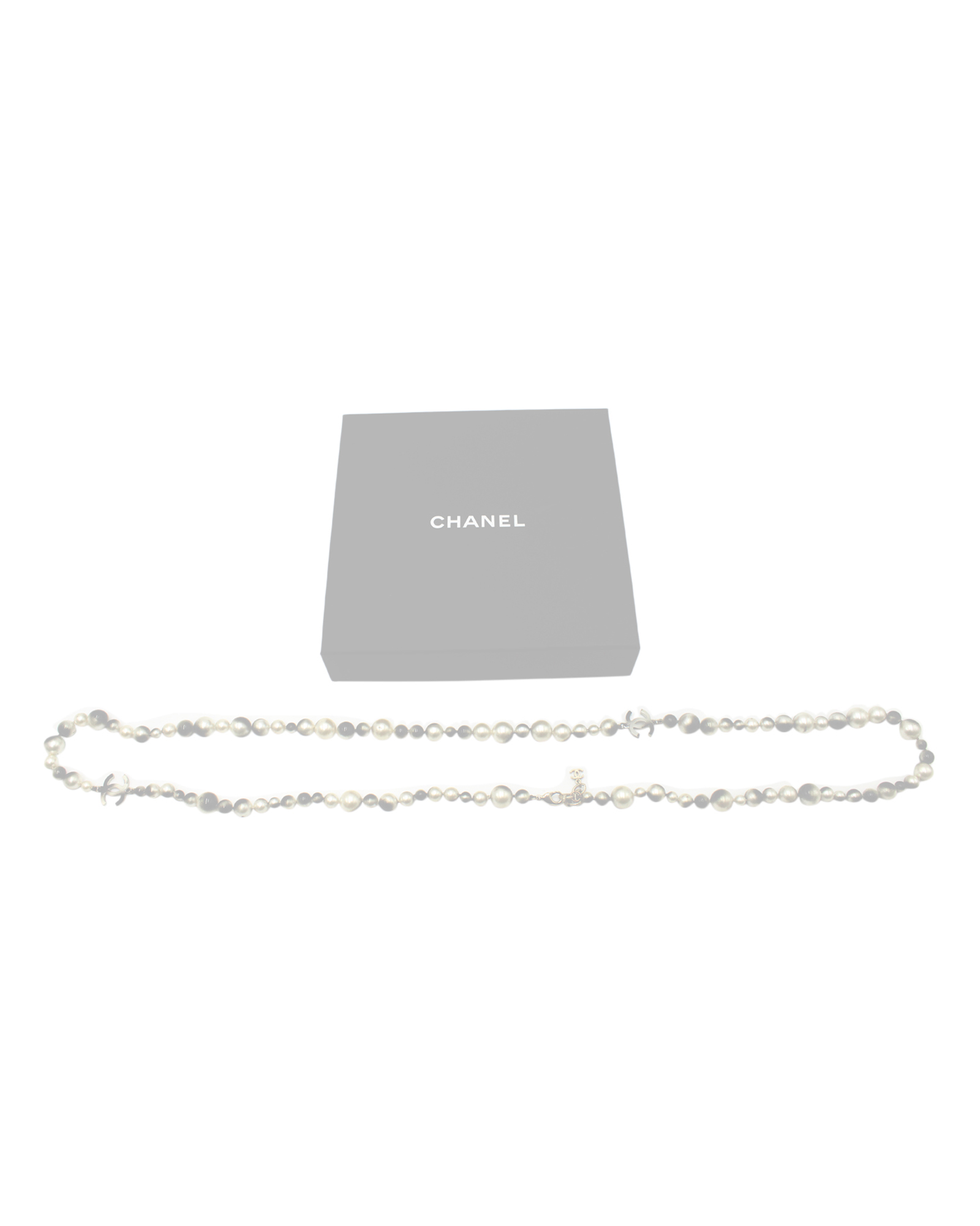 Chanel White and Black Faux Pearl Long Necklace