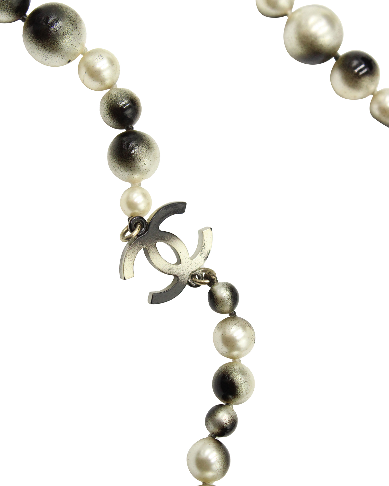 Chanel White and Black Faux Pearl Long Necklace