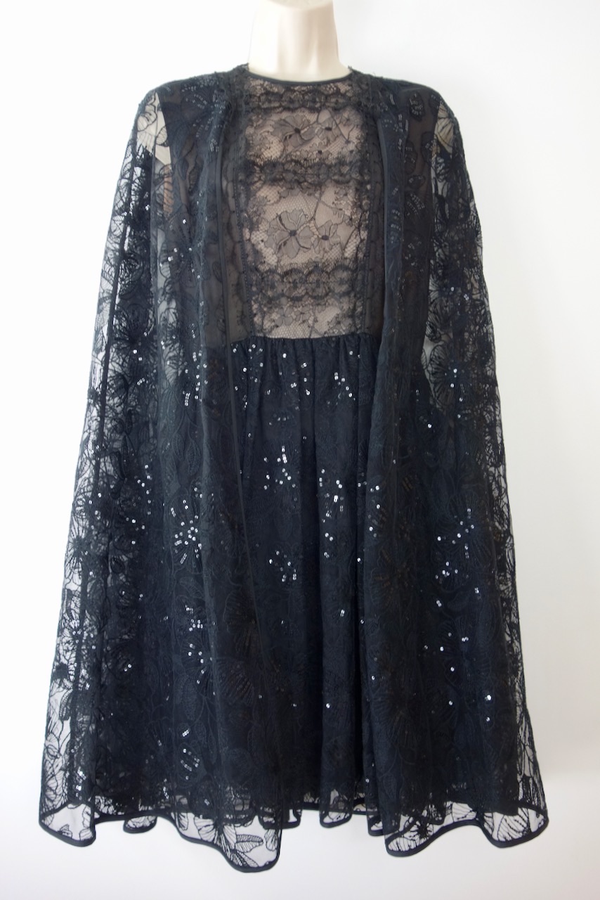 Preowned Giambattista Valli Black Lace Cape Dress Size S silk