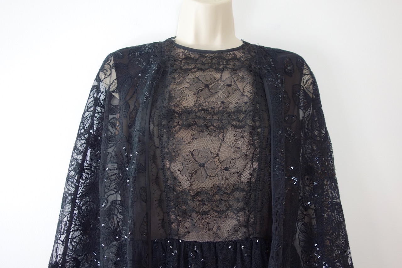 Preowned Giambattista Valli Black Lace Cape Dress Size S silk