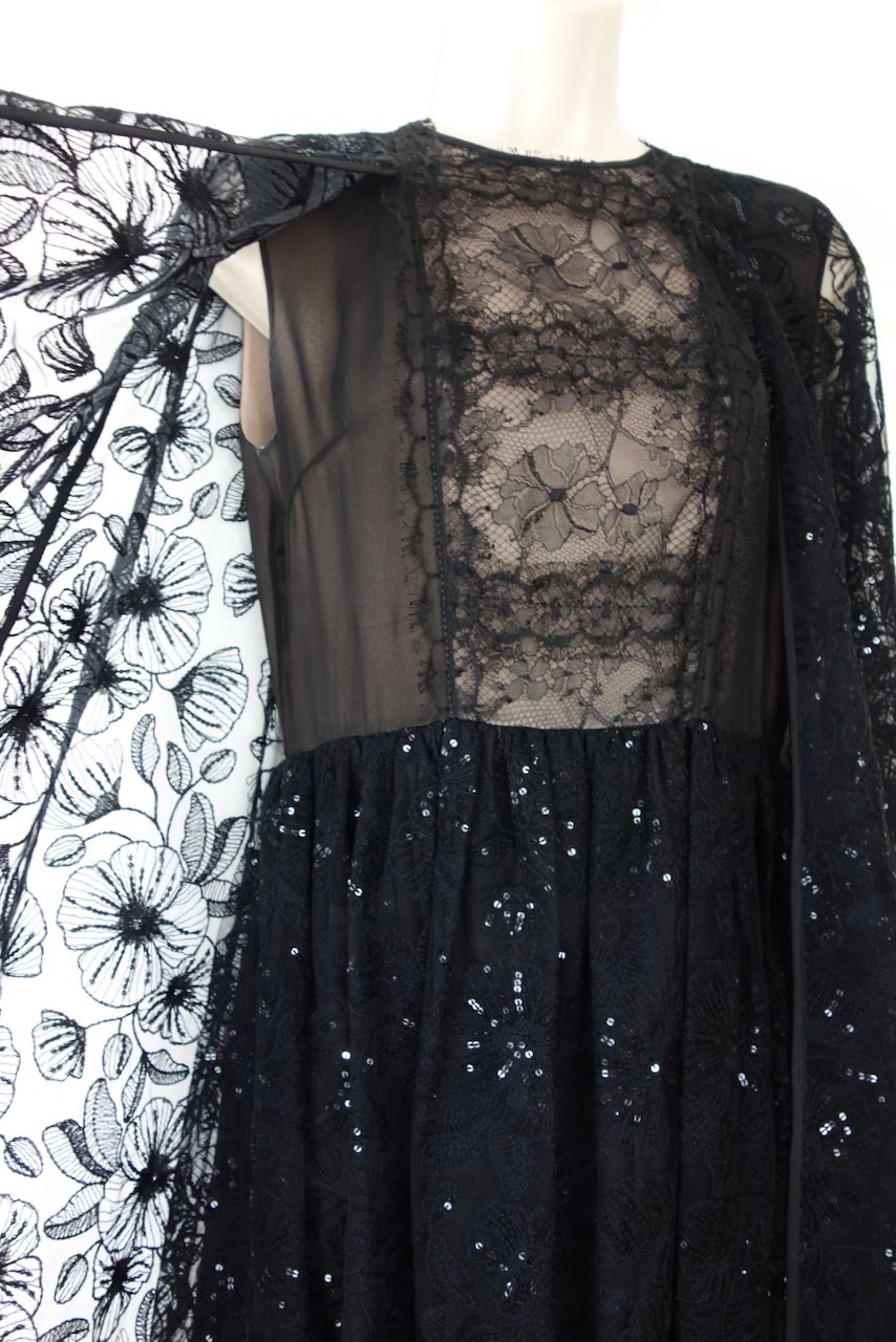 Preowned Giambattista Valli Black Lace Cape Dress Size S silk