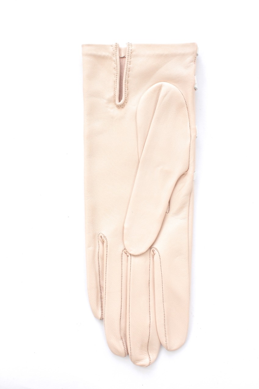 Hermes Lace-Up Beige Leather Gloves Beige/Nude