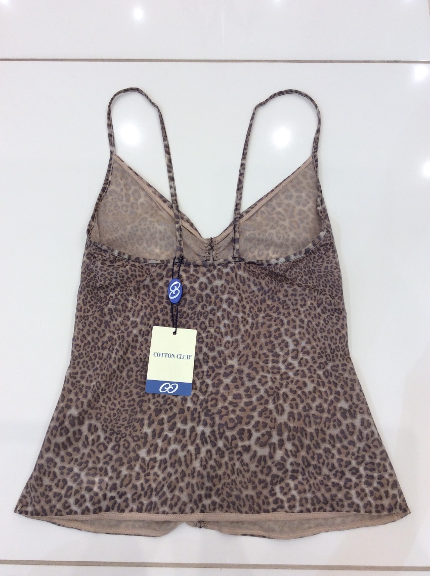 Cotton Club Couture Leopard Print Embroidered Camisole  Thong Set Size M Tan/Brown