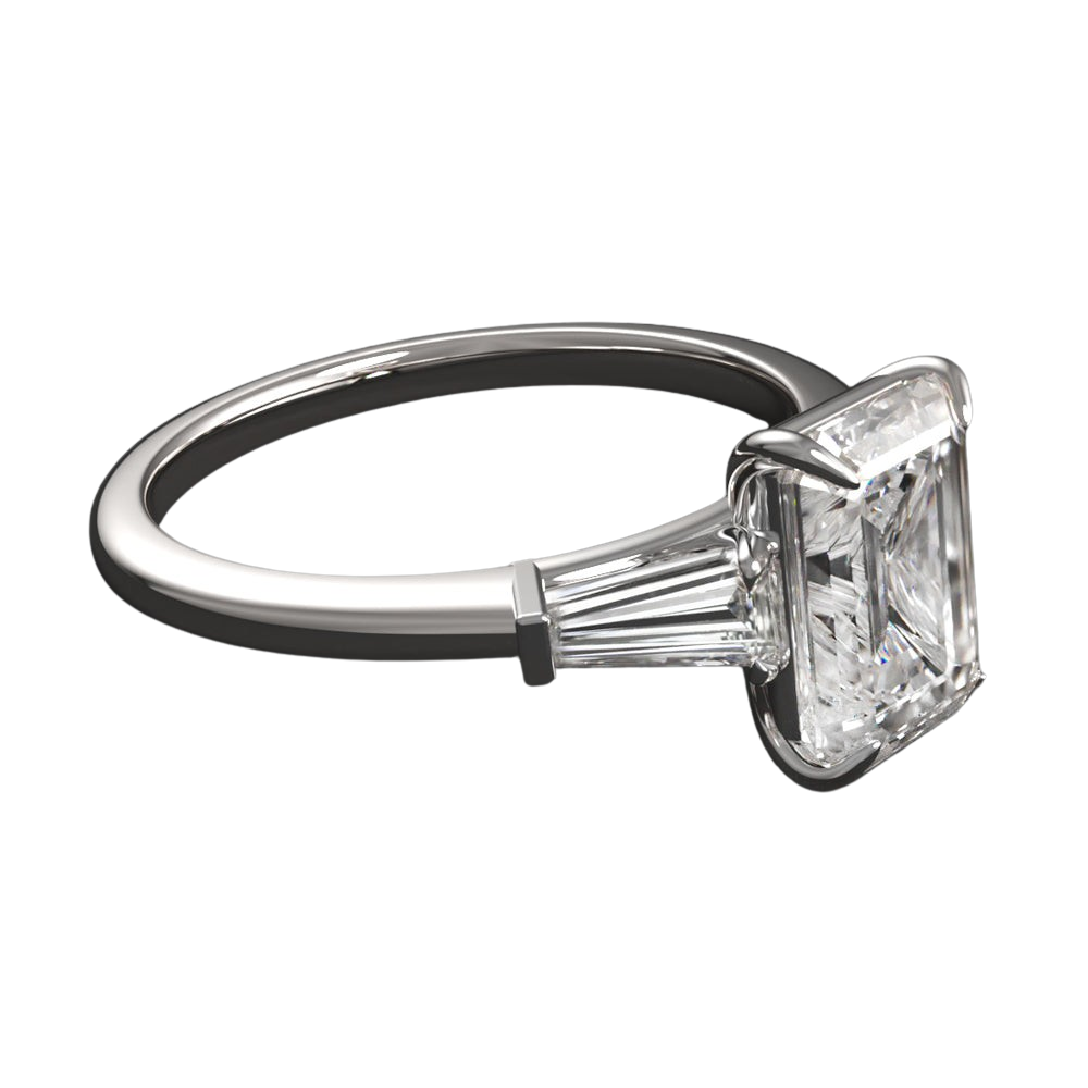 Verde 2CT Lab Grown Emerald Cut/ Tapered Baguette Ring Silver k white gold