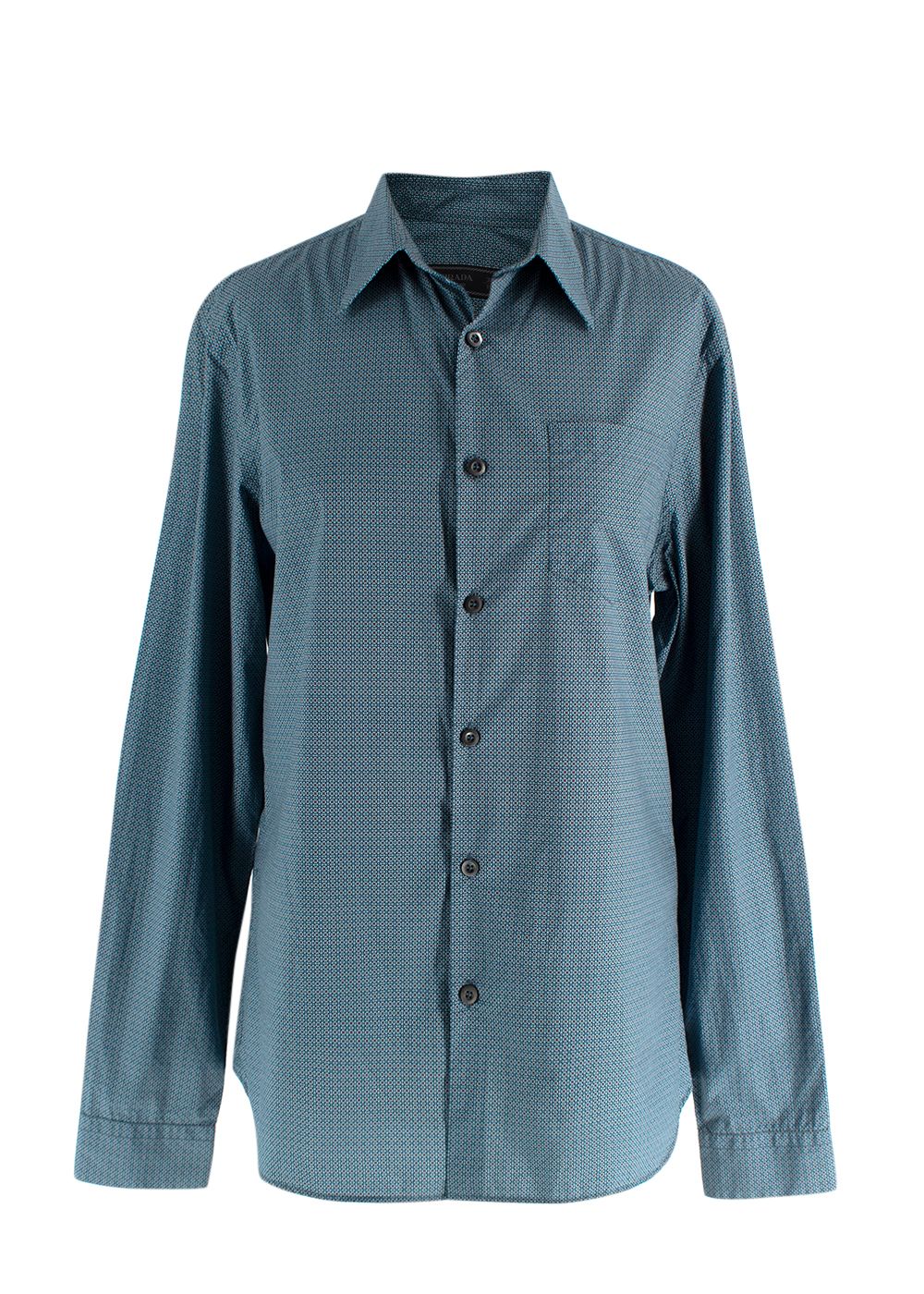 Men's Prada Blue Printed  Long-Sleeve Shirt Size 15 cotton