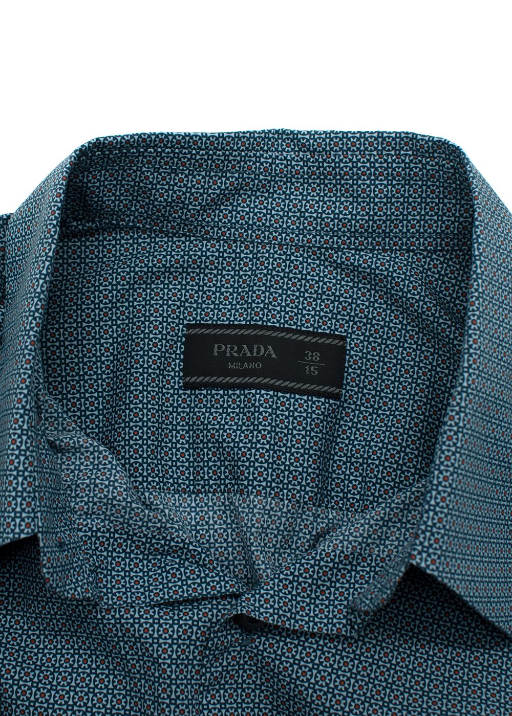 Men's Prada Blue Printed  Long-Sleeve Shirt Size 15 cotton