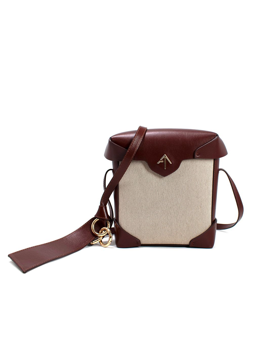 Preowned Manu Atelier Chocolate Brown Leather and Canvas Mini Pristine Crossbody Bag beige chocolate brown