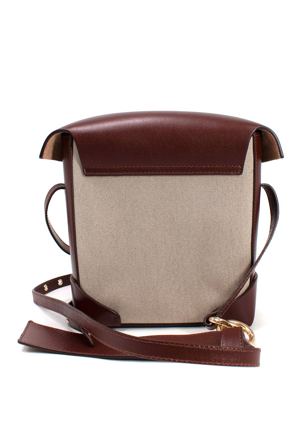 Preowned Manu Atelier Chocolate Brown Leather and Canvas Mini Pristine Crossbody Bag beige chocolate brown