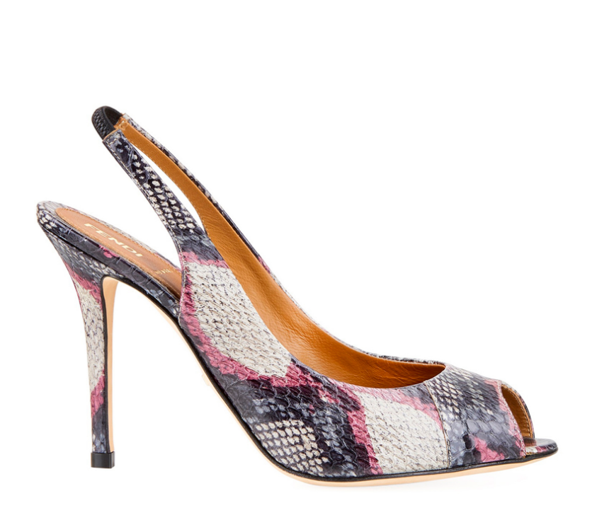 Fendi Snakeskin Print Slingback Sandals Size 395 Multi-Coloured / Stripes leather