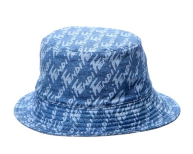 Preowned Fendi Logo Denim Bucket Hat Size S Blue cotton