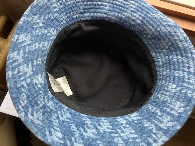 Preowned Fendi Logo Denim Bucket Hat Size S Blue cotton