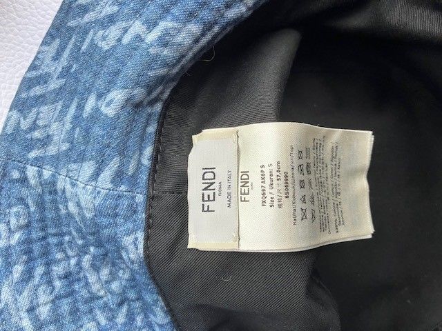 Preowned Fendi Logo Denim Bucket Hat Size S Blue cotton