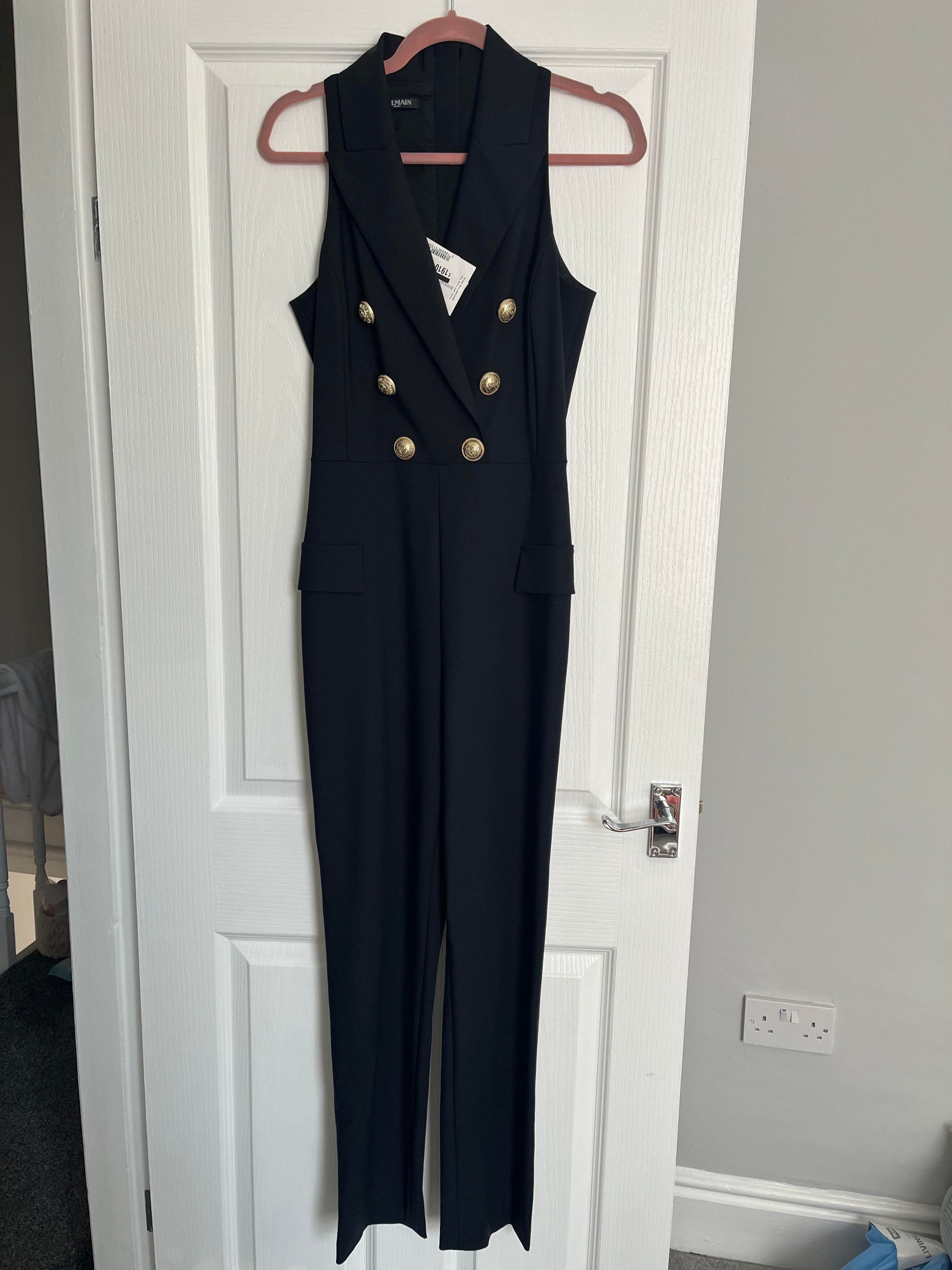 Balmain sleeveless double breasted jumpsuit Size 36 black wool