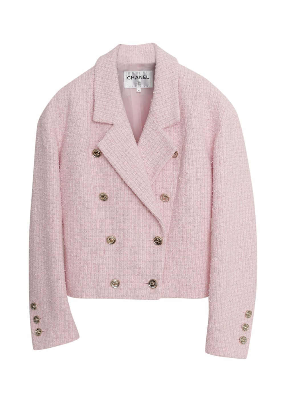 Preowned Chanel Pink Tweed Double Breasted Blazer Size 36 cotton