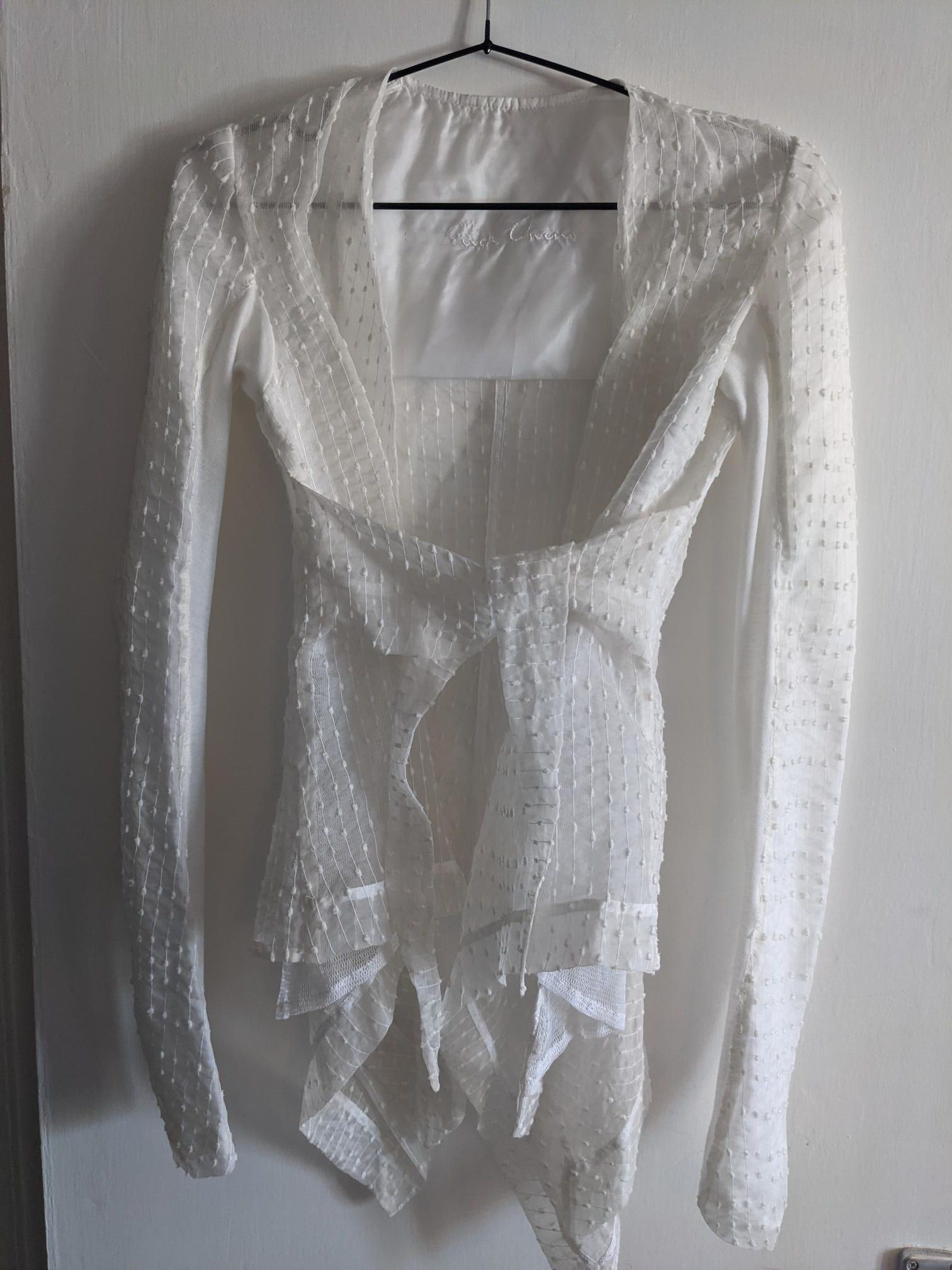 Preowned Rick Owens White organza embroidered draped jacket Size S Optic white silk