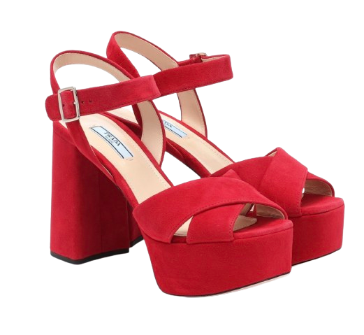 Preowned Prada Red Suede Platform Sandals Size 35 leather