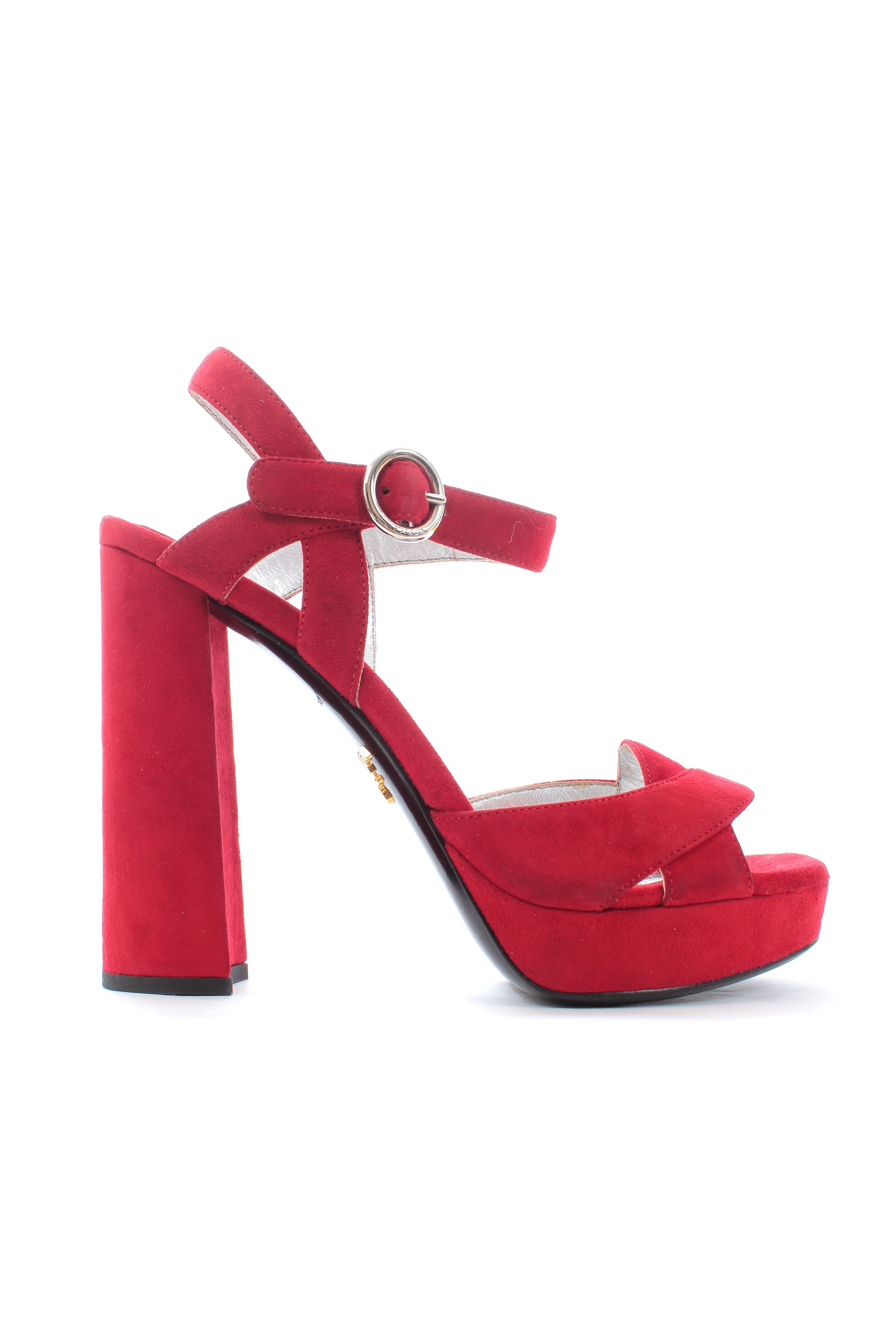 Preowned Prada Red Suede Platform Sandals Size 35 leather