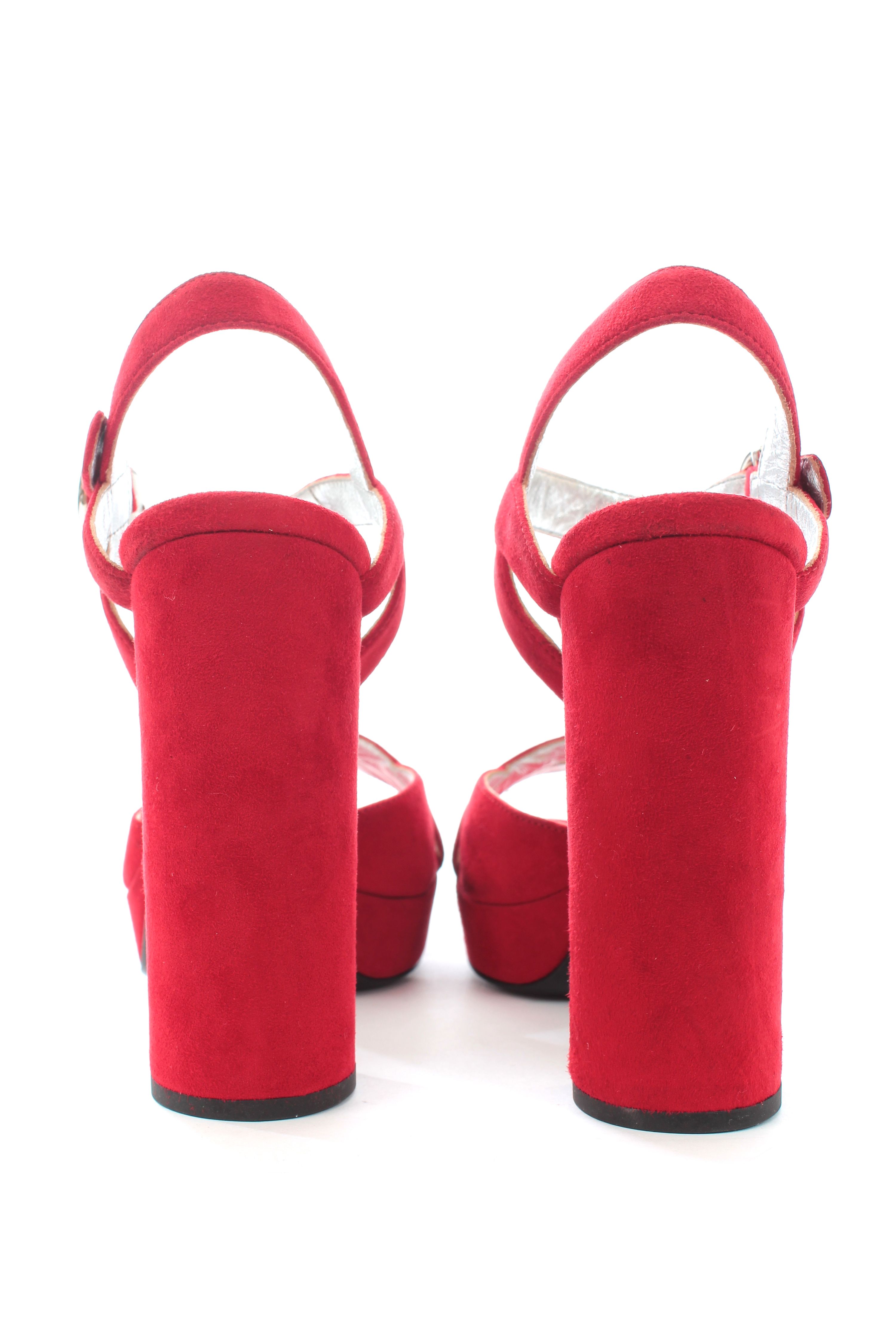 Preowned Prada Red Suede Platform Sandals Size 35 leather