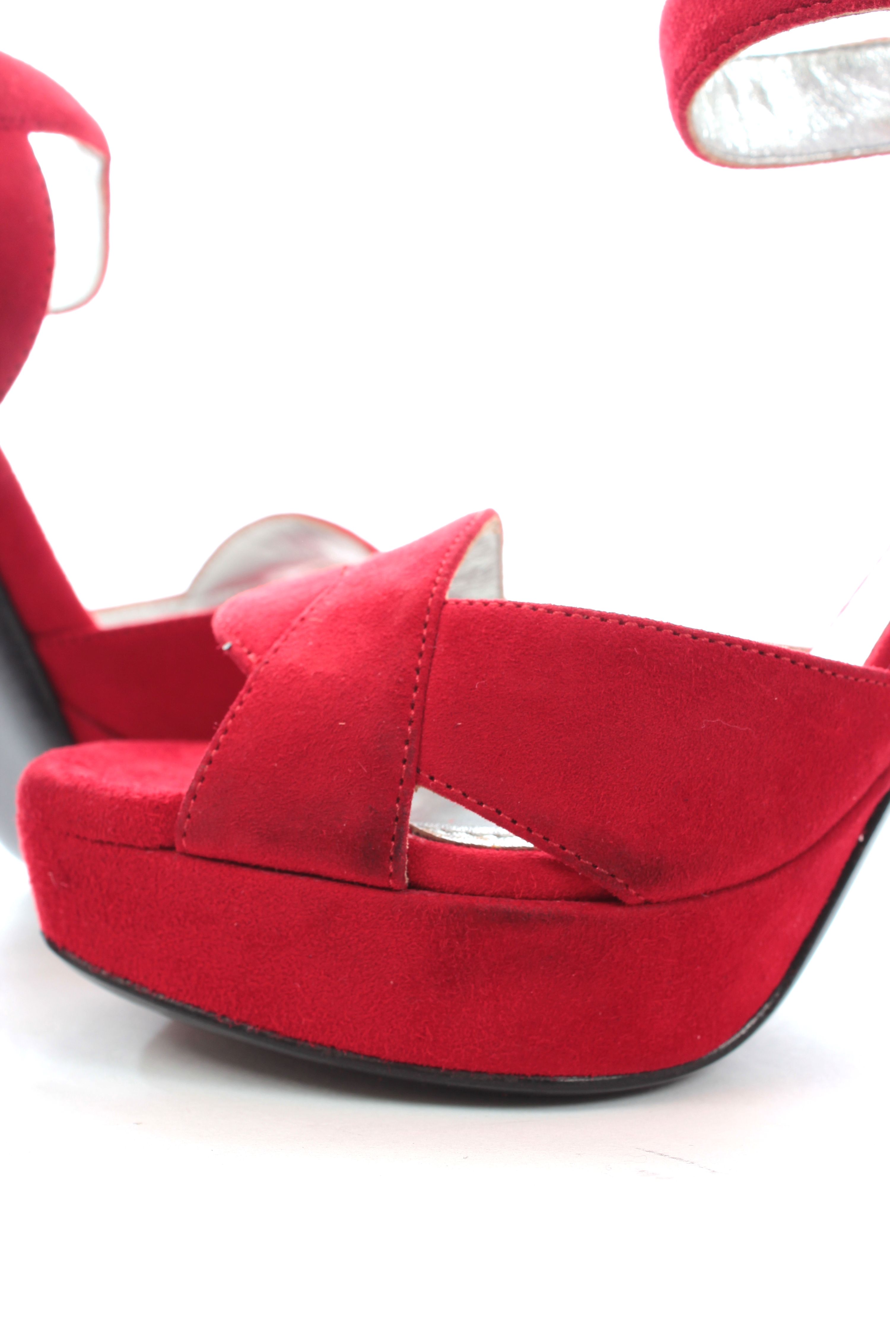 Preowned Prada Red Suede Platform Sandals Size 35 leather