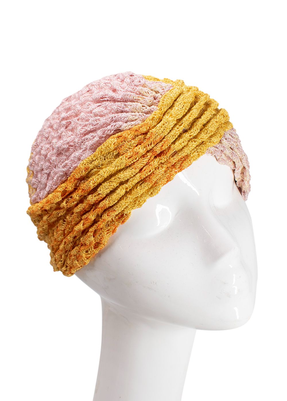 Preowned Missoni Yellow  Pink Metallic Knit Turban yellow pink rayon/cupro/polyester