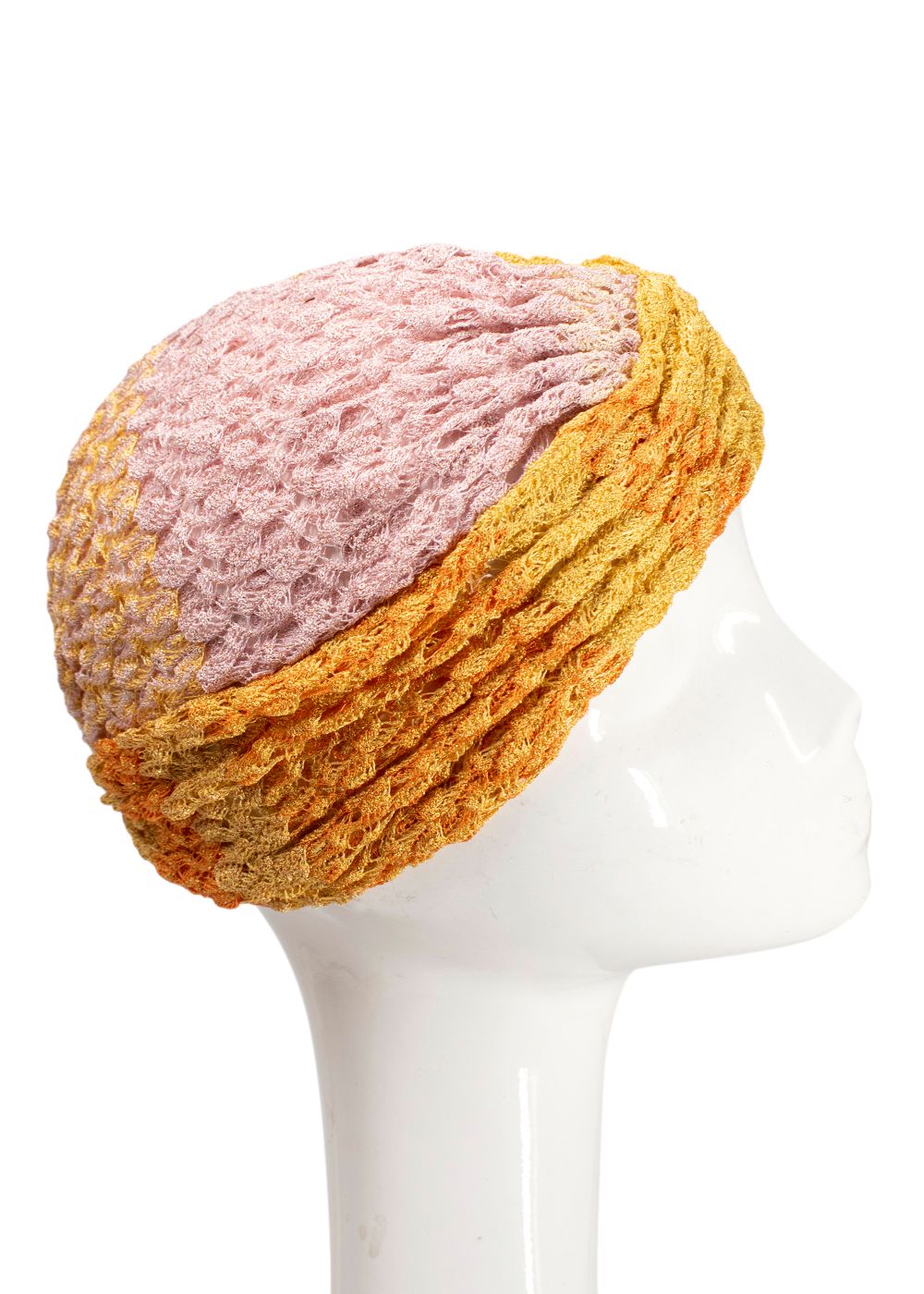 Preowned Missoni Yellow  Pink Metallic Knit Turban yellow pink rayon/cupro/polyester