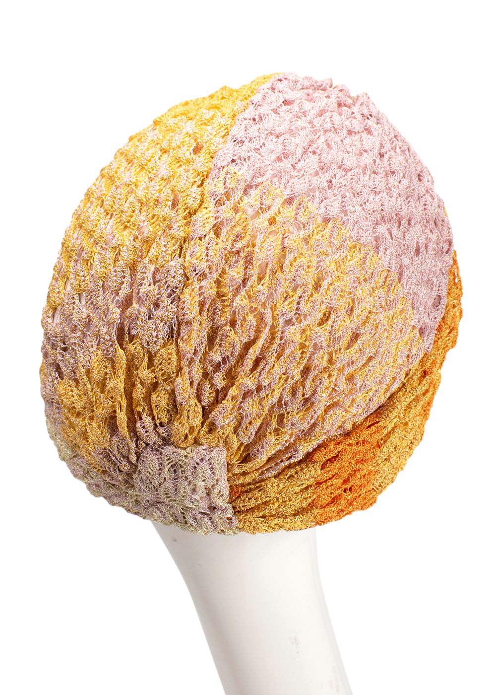 Preowned Missoni Yellow  Pink Metallic Knit Turban yellow pink rayon/cupro/polyester