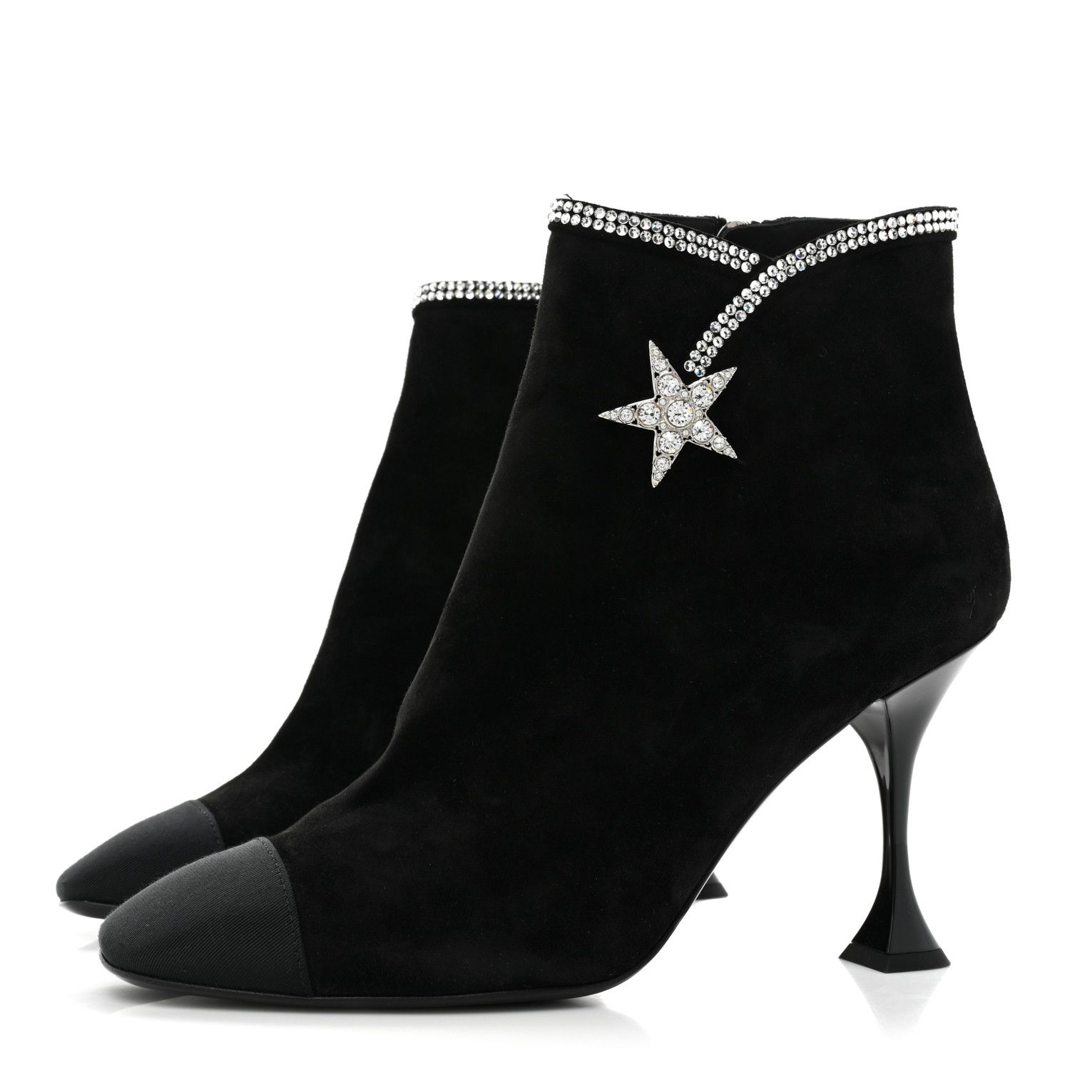 Chanel Black Suede Ankle Boots with Star Embellishment Size 385 Balck suede leather