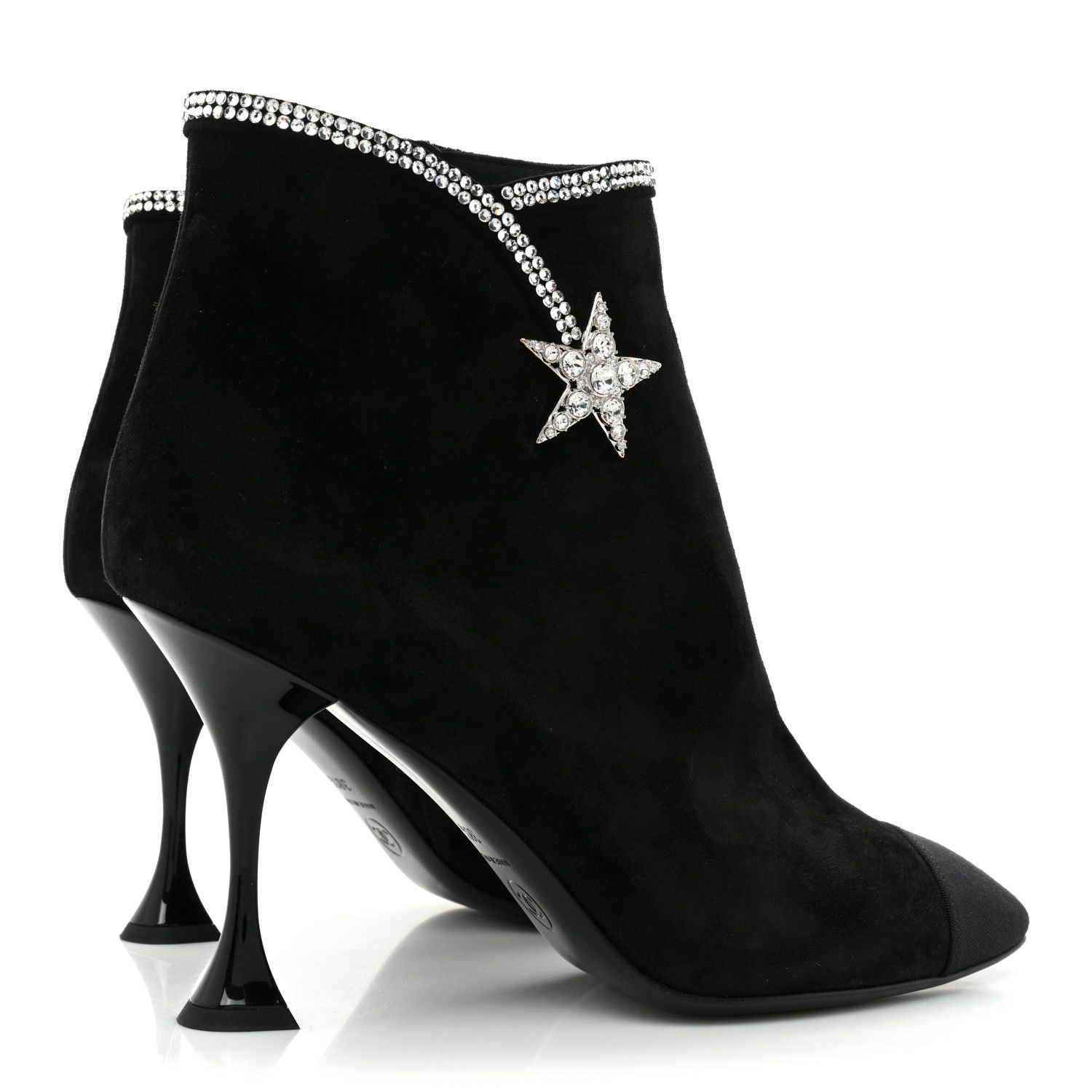 Chanel Black Suede Ankle Boots with Star Embellishment Size 385 Balck suede leather