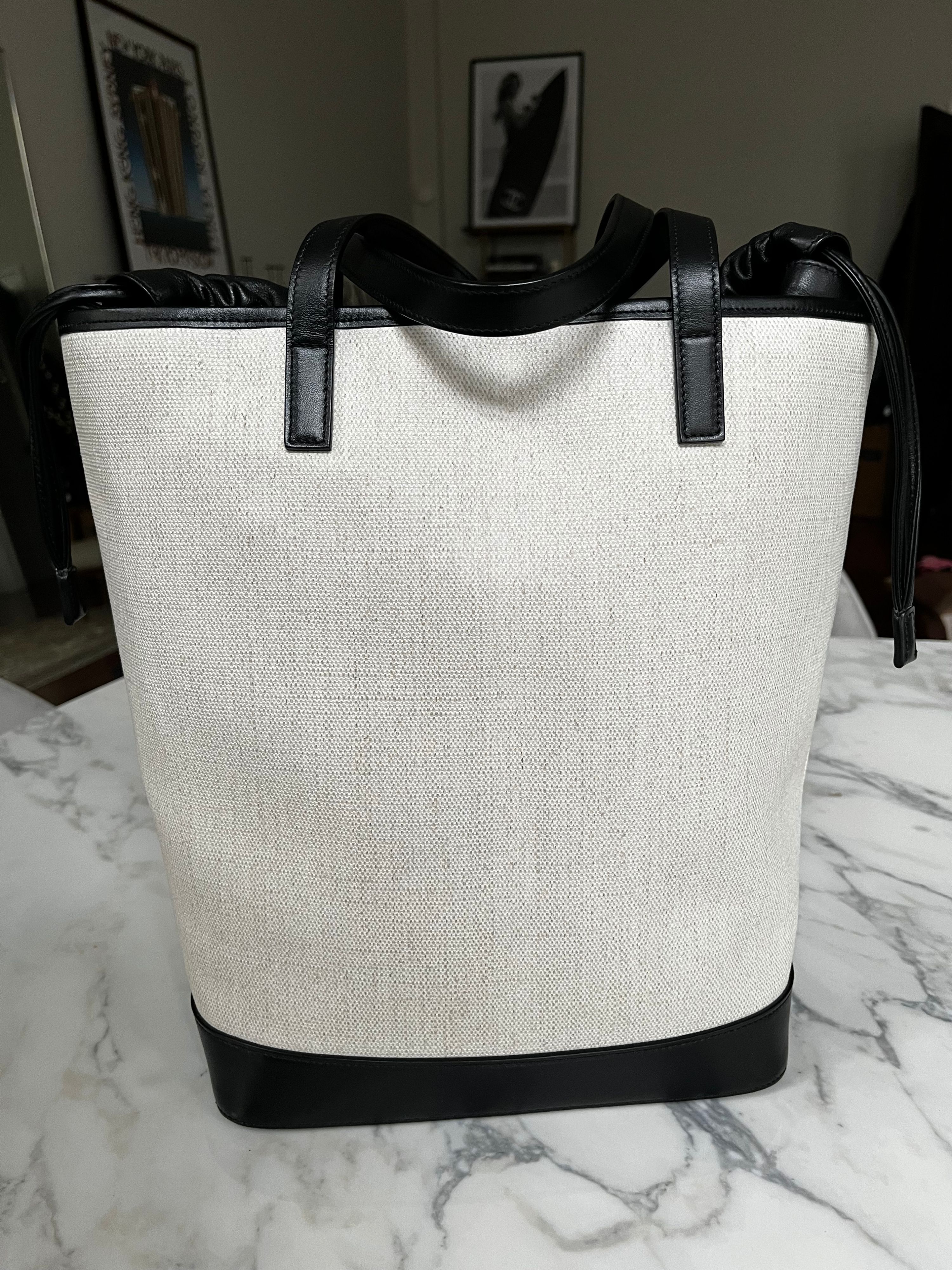 Preowned Saint Laurent Teddy Canvas Shopper Tote Beige