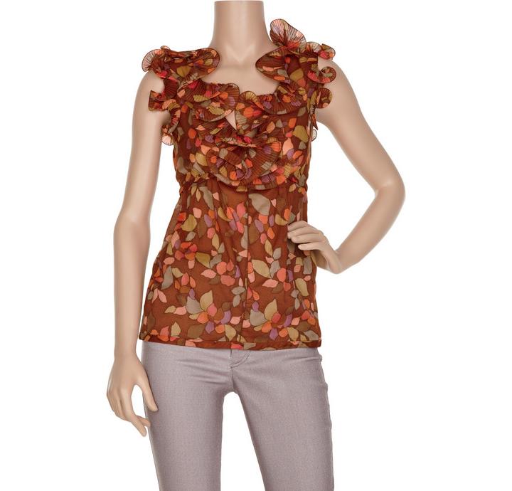 Marc Jacobs Ruffle-trimmed sheer printed cotton top Size M Floral / Patterned