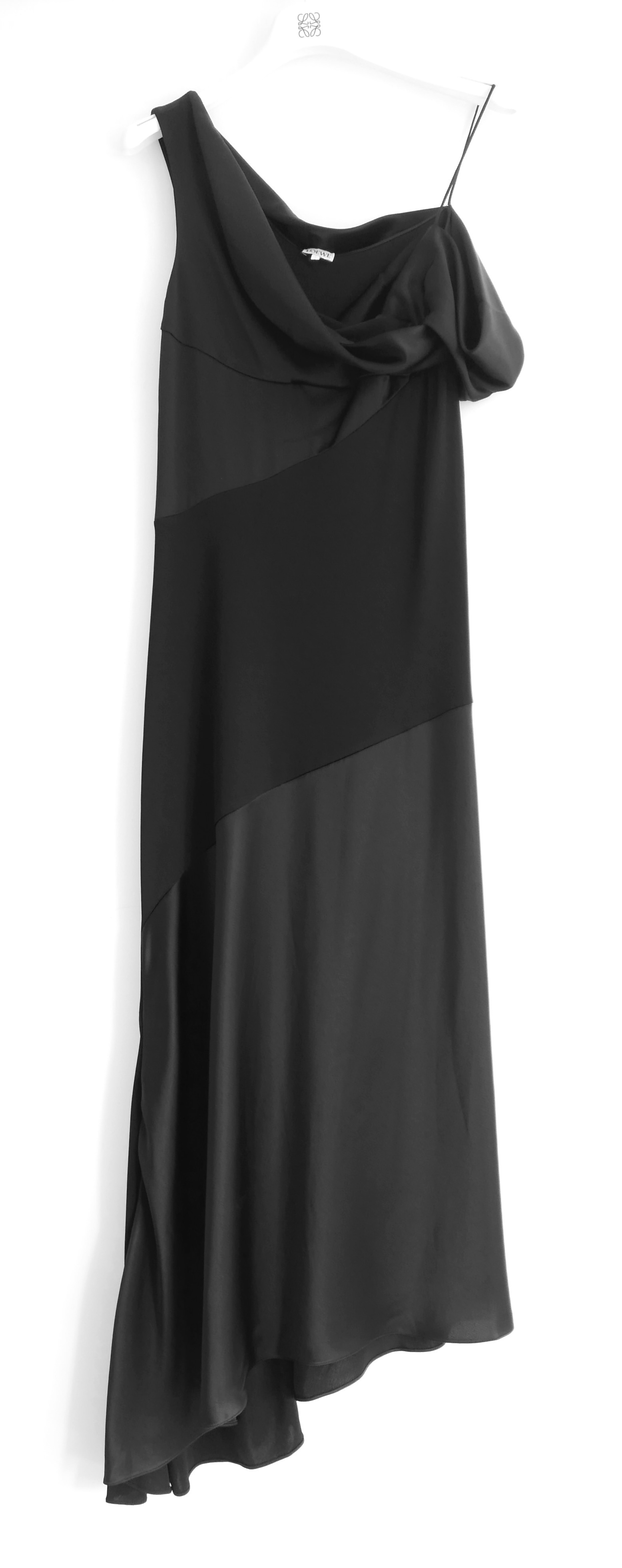 Loewe Black Asymmetric Satin Midi Dress Size S tricetate