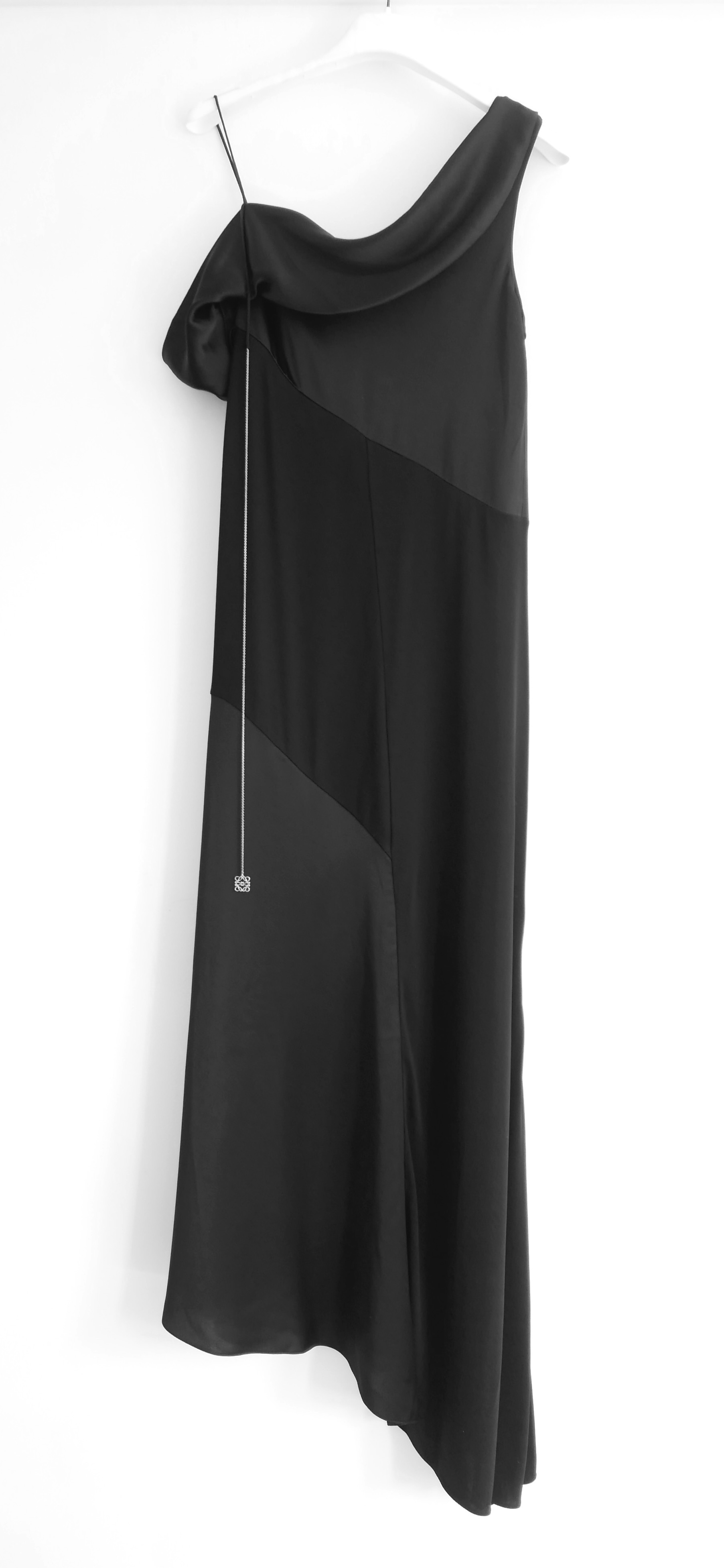 Loewe Black Asymmetric Satin Midi Dress Size S tricetate