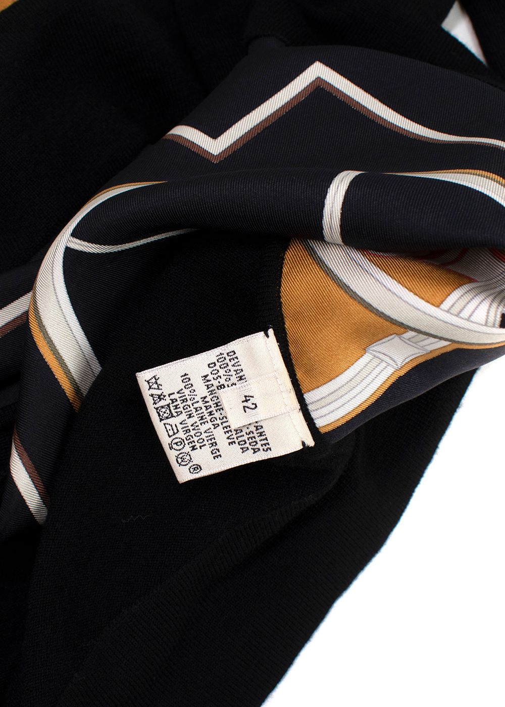 Hermes Black Patterned Silk Twillaine Cardigan Size L black tan