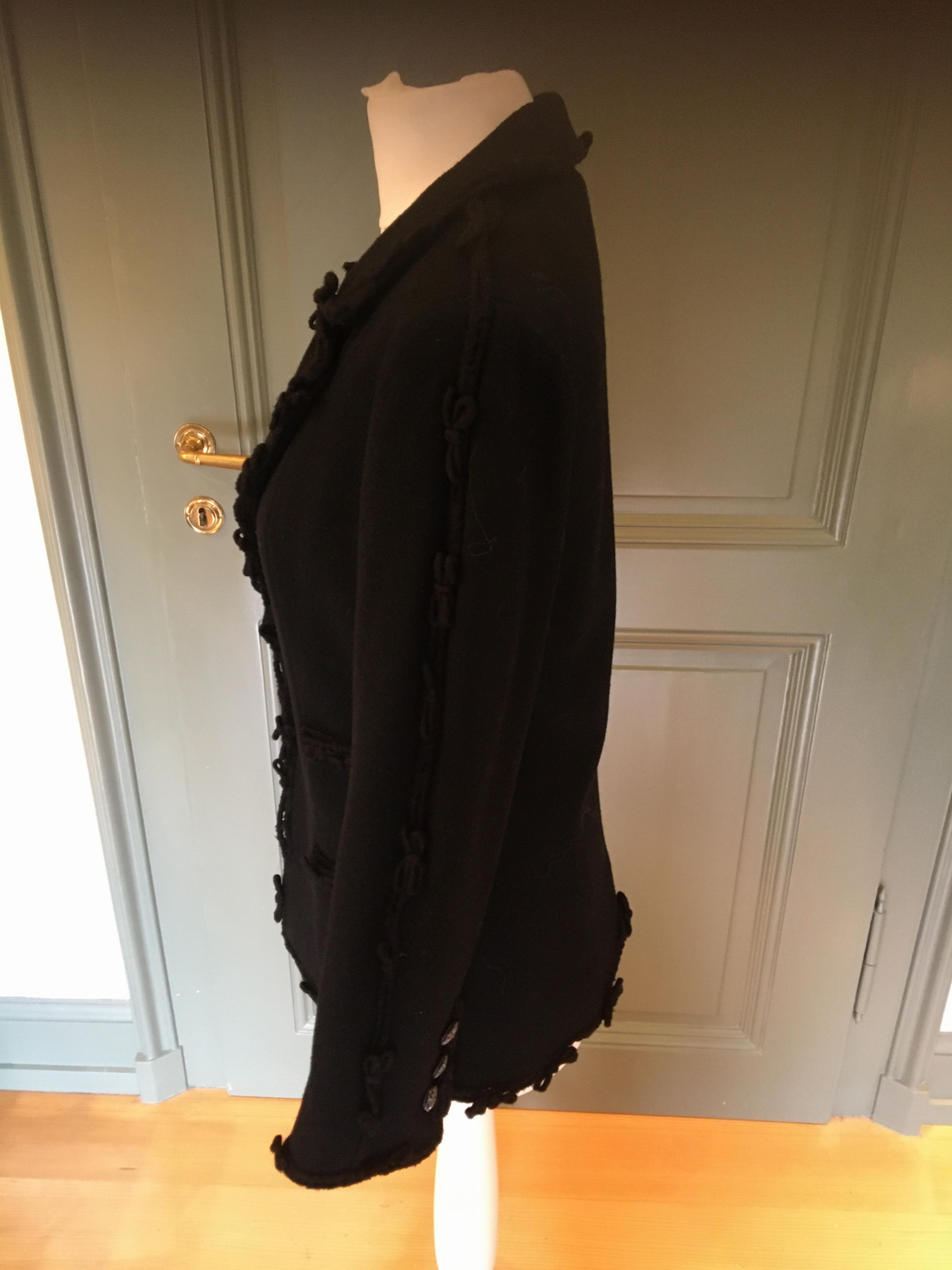 Preowned Chanel Black Wool Blend Bow Trimmed Jacket Size XS