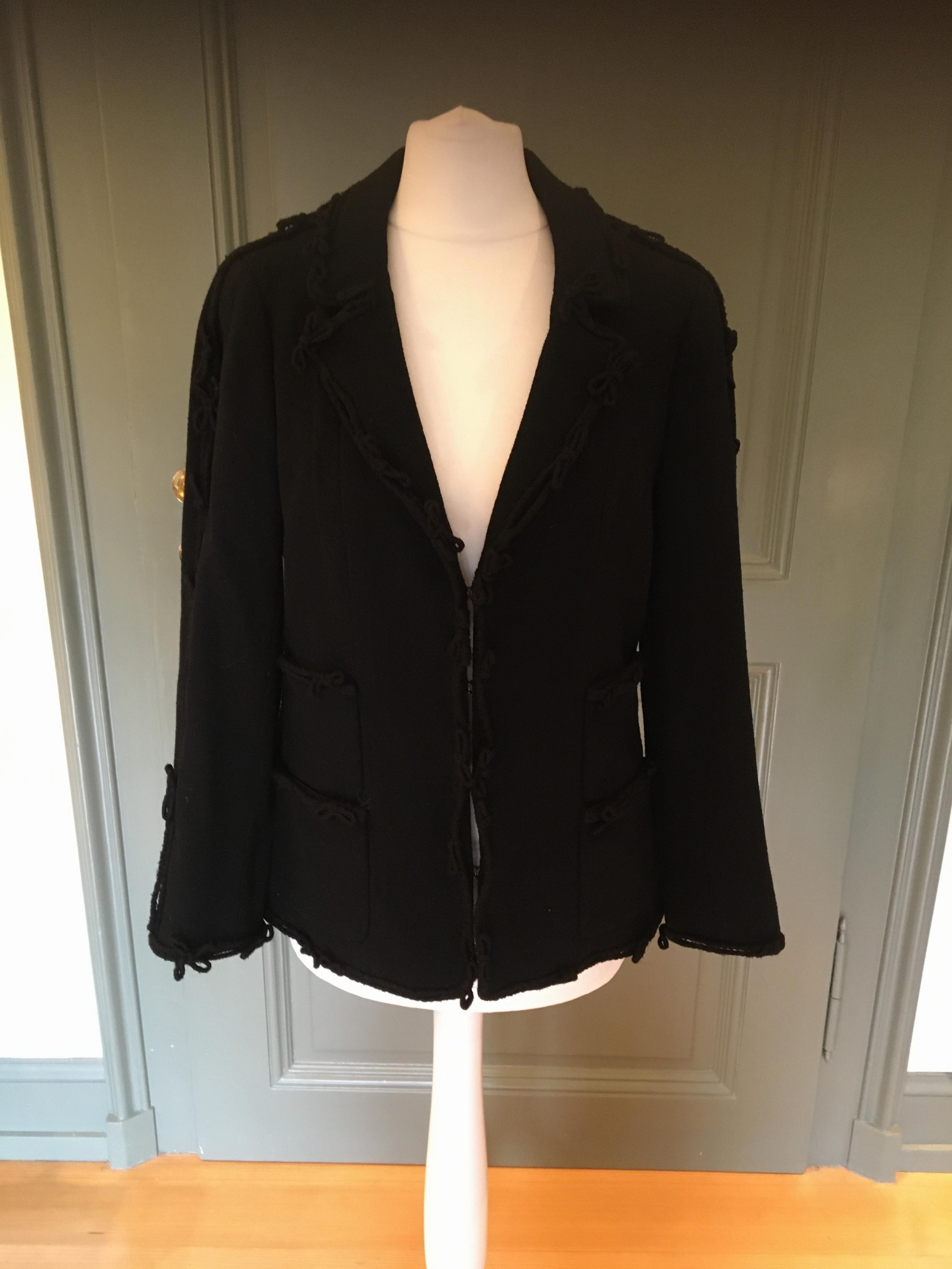 Preowned Chanel Black Wool Blend Bow Trimmed Jacket Size XS