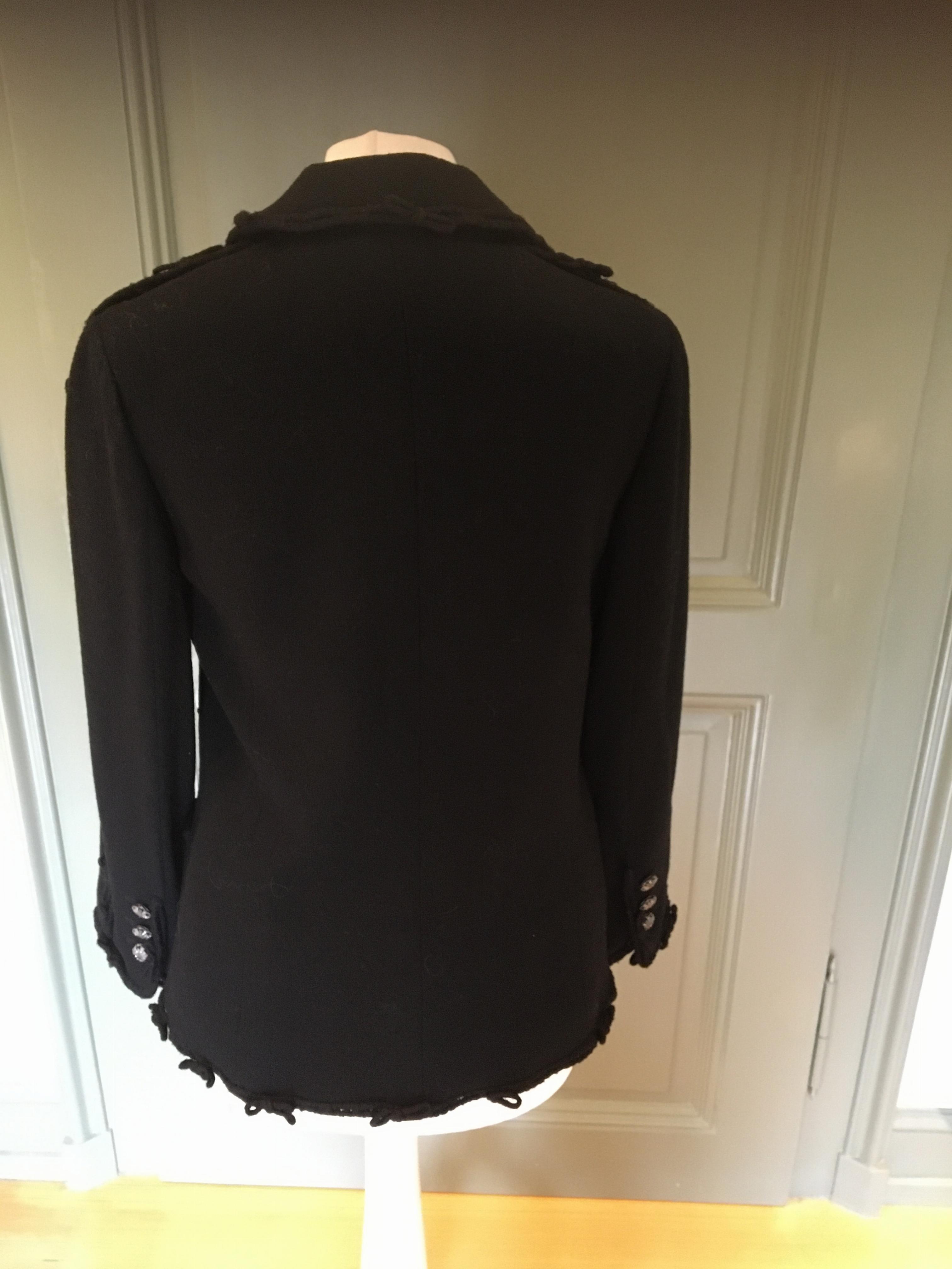 Preowned Chanel Black Wool Blend Bow Trimmed Jacket Size XS