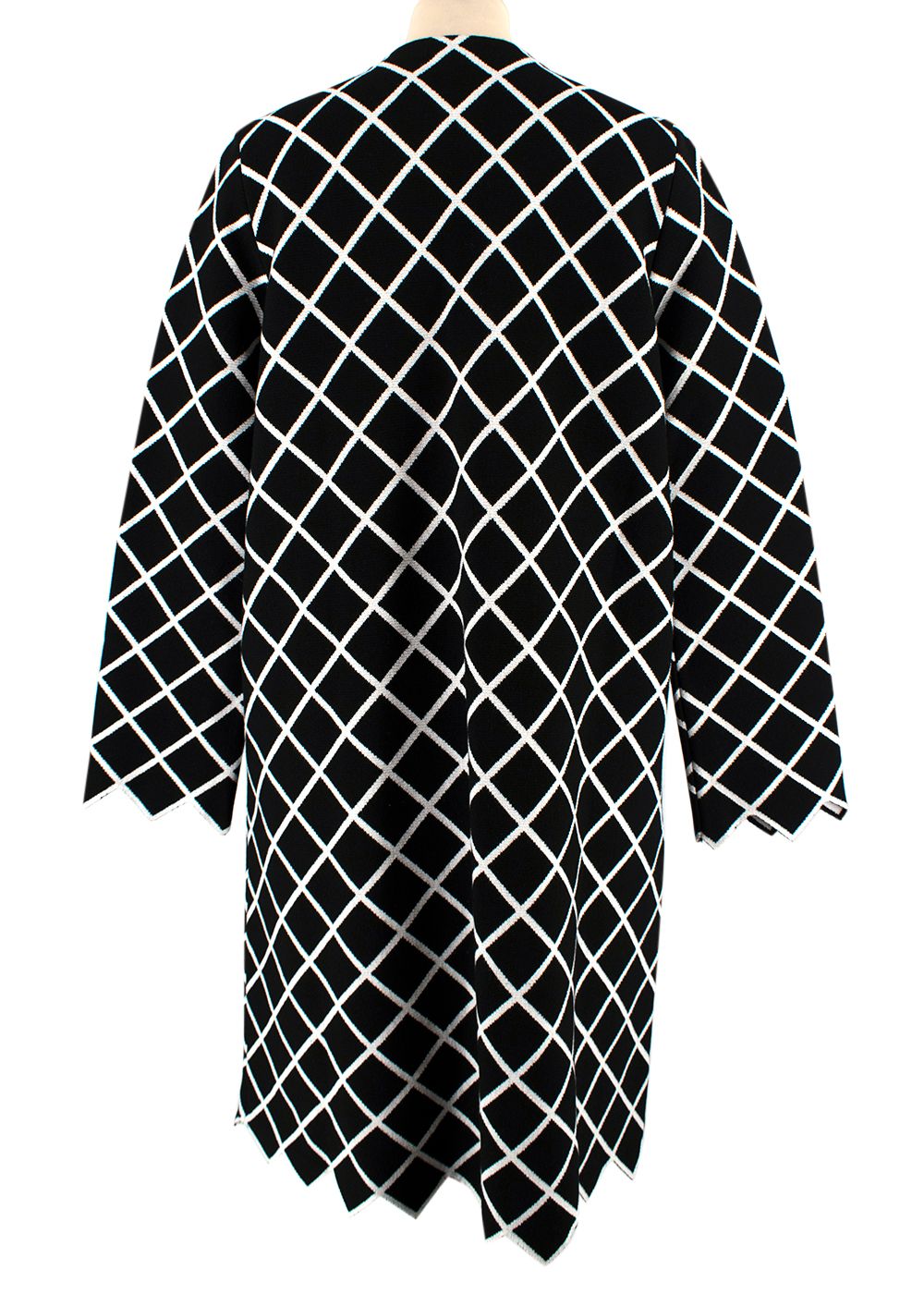 Oscar de La Renta Black and White Windowpane-check Knit Coat Size M Black White viscose