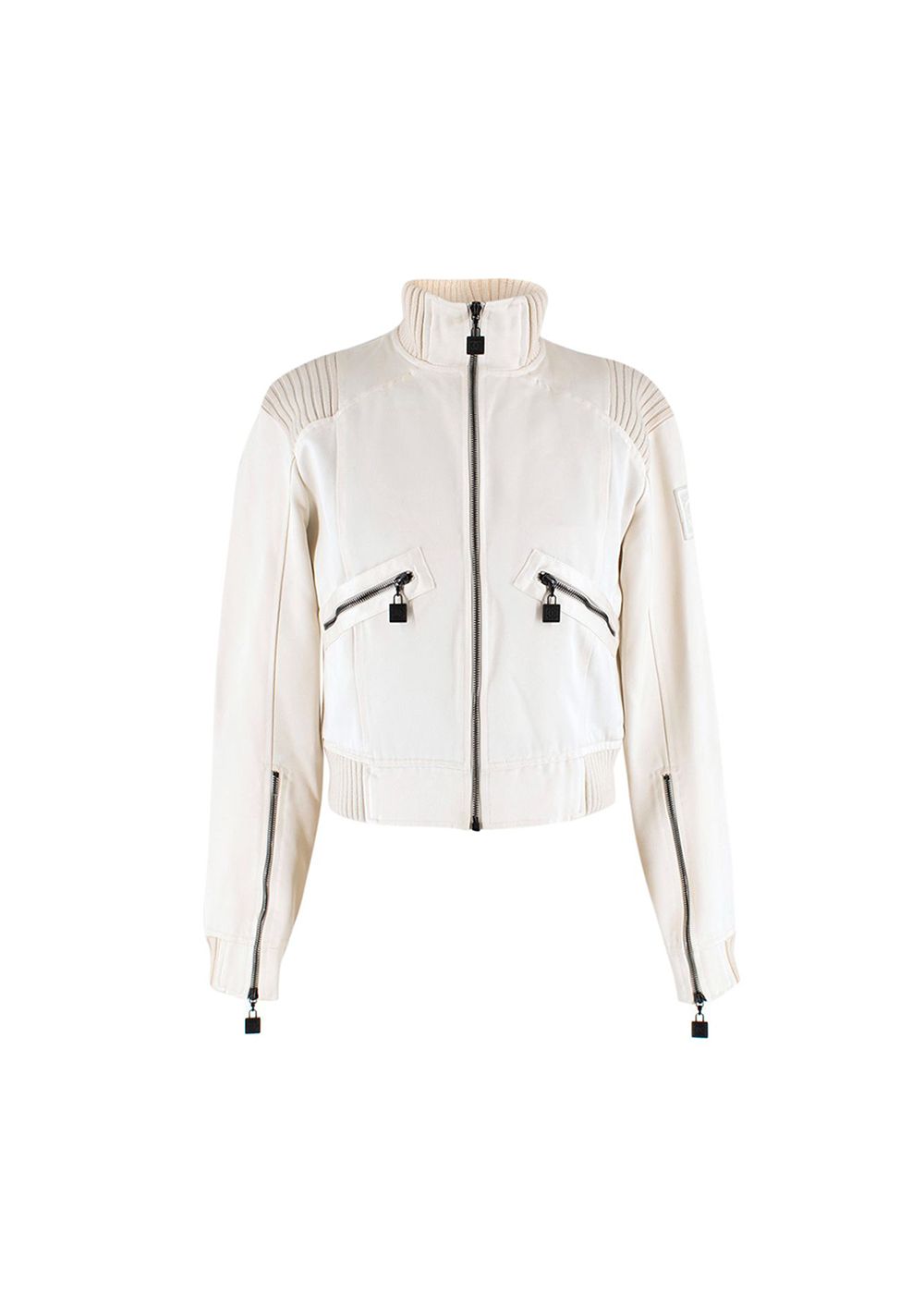 Preowned Chanel Cream Sport Line CC Bomber Jacket Size S Creme nylon/silk