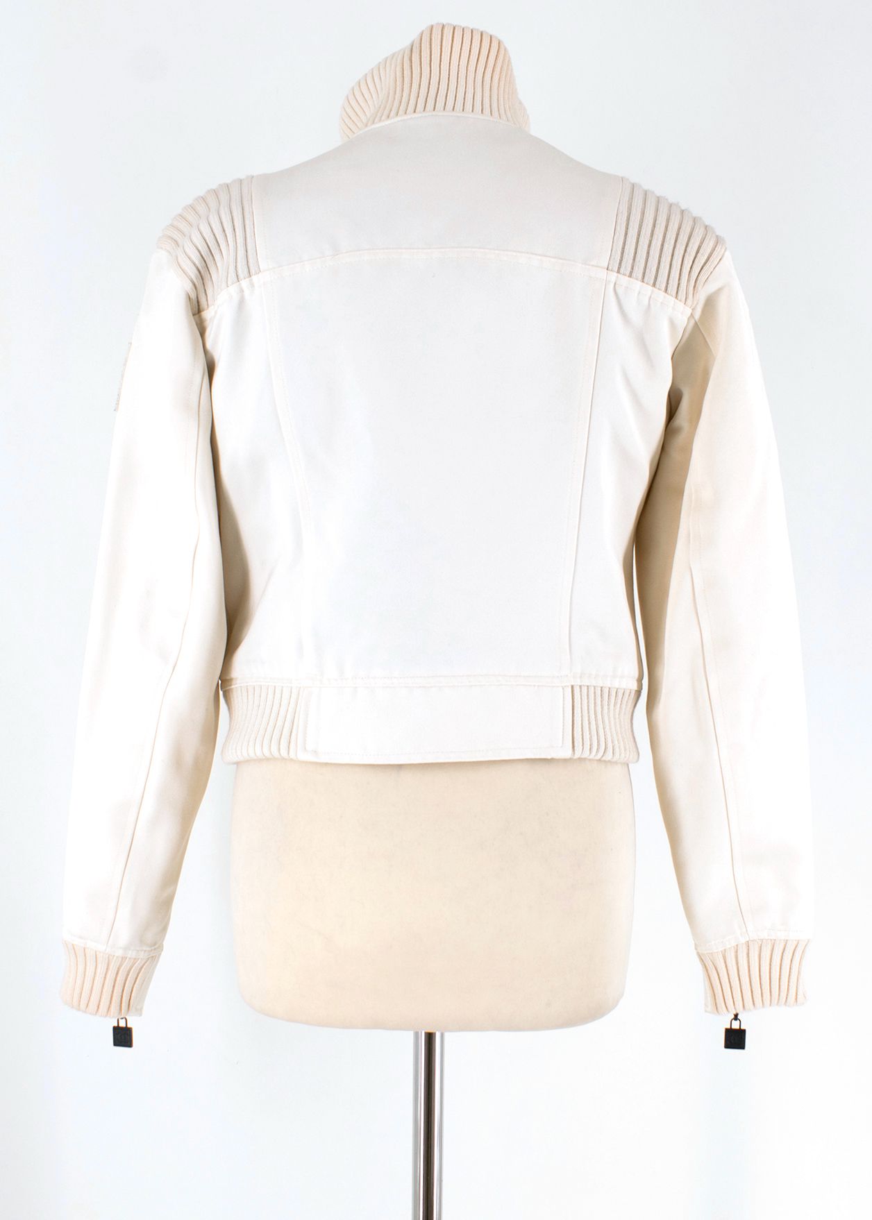 Preowned Chanel Cream Sport Line CC Bomber Jacket Size S Creme nylon/silk