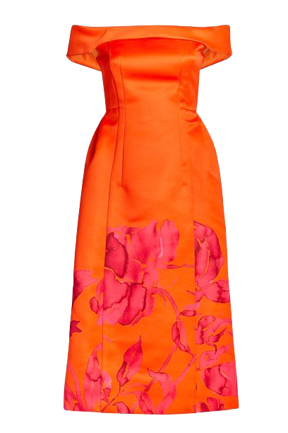 Huishan Zhang Beatrice off-the-shoulder satin-crepe midi dress Size S orange fuchsia polyester