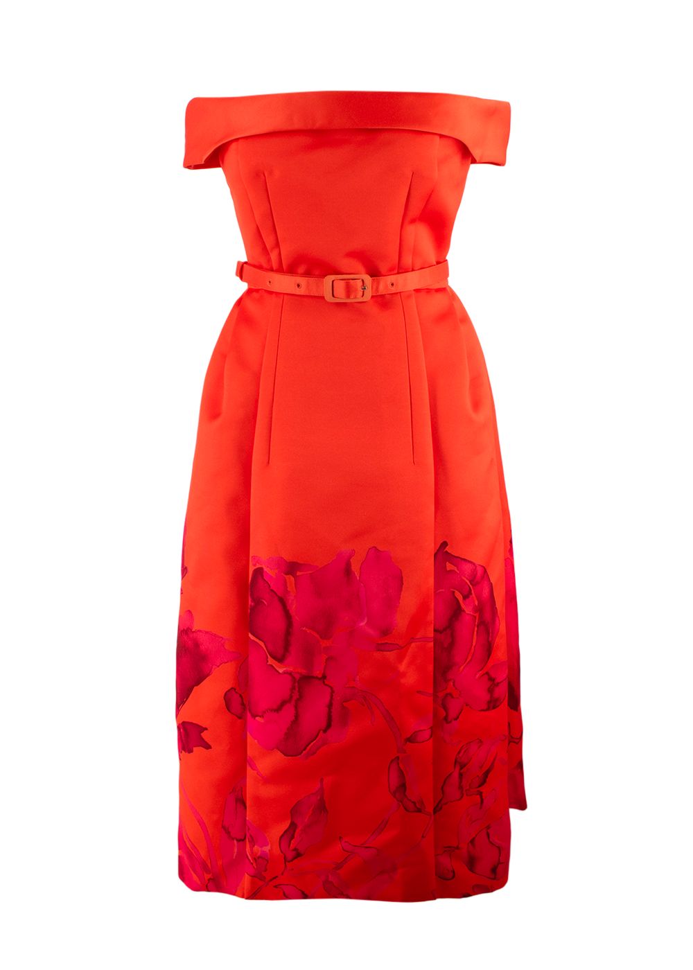 Huishan Zhang Beatrice off-the-shoulder satin-crepe midi dress Size S orange fuchsia polyester