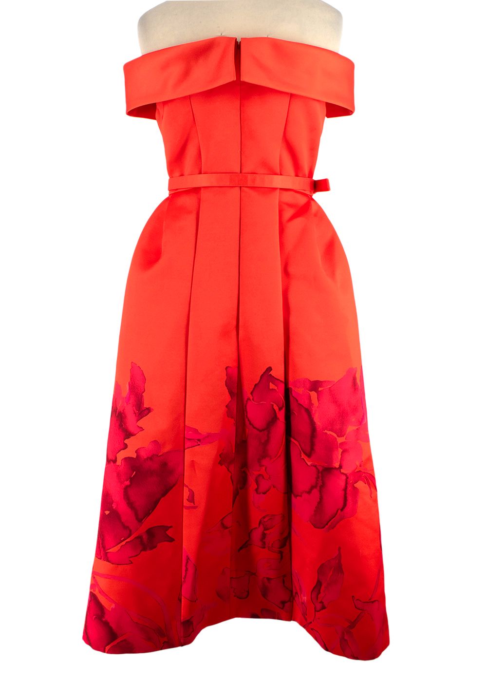 Huishan Zhang Beatrice off-the-shoulder satin-crepe midi dress Size S orange fuchsia polyester