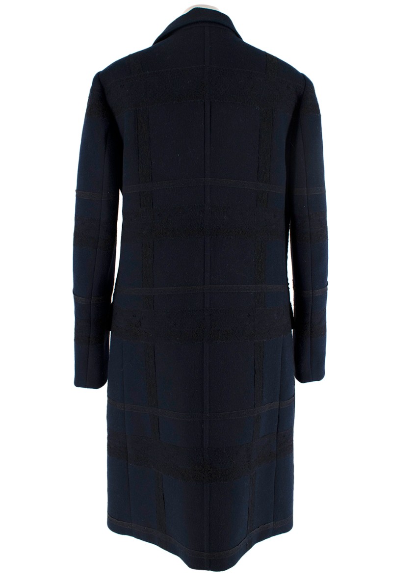 Preowned Valentino Navy Double Faced Wool Lace Trimmed Coat Size XXS Blue