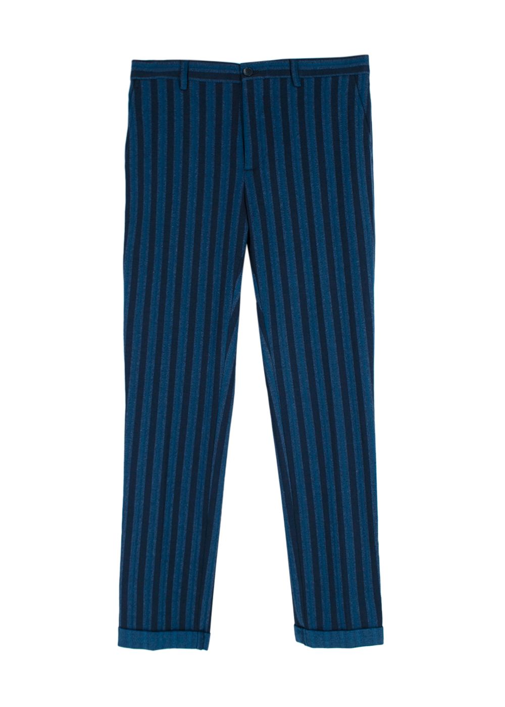 Men's Etro Blue Striped  Cotton Blend Slim Fit Trousers Size L Multi Blue