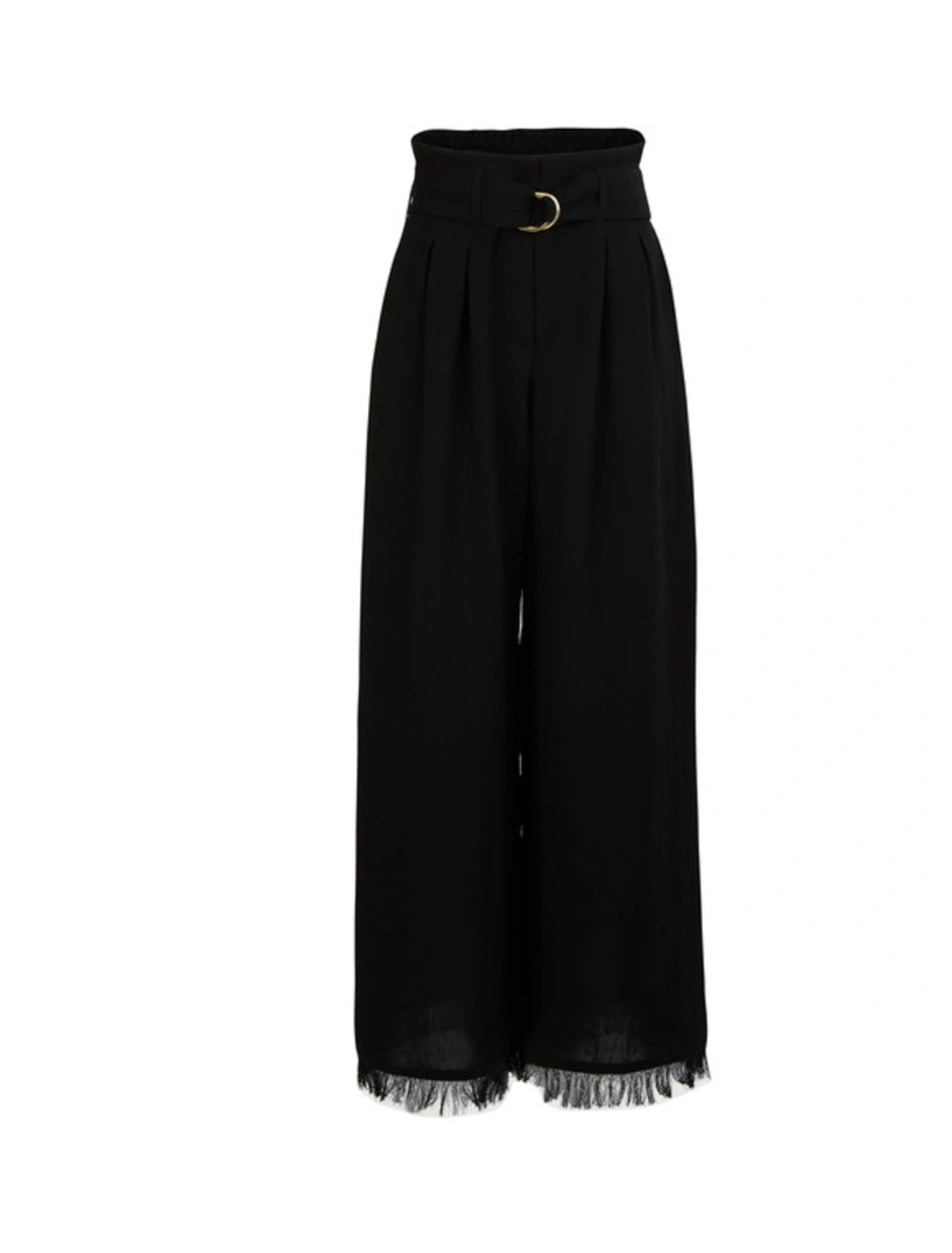 Preowned Nanushka Mason Wide Leg Fringed Trousers Size S black synthetic/triacetate