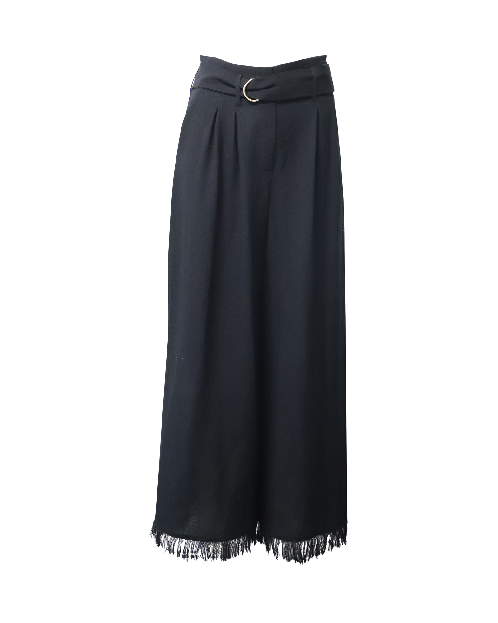 Preowned Nanushka Mason Wide Leg Fringed Trousers Size S black synthetic/triacetate