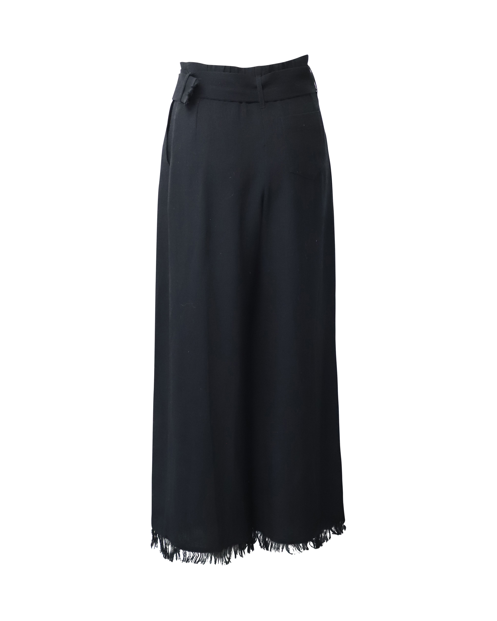 Preowned Nanushka Mason Wide Leg Fringed Trousers Size S black synthetic/triacetate